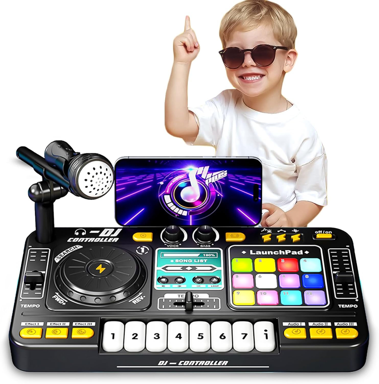 DJ Toy Set for Kids, Toddler Musical DJ Mixer with Lights, Sounds & Bluetooth, Multi-Functional Musical Instrument for Ages 4+ image number 3