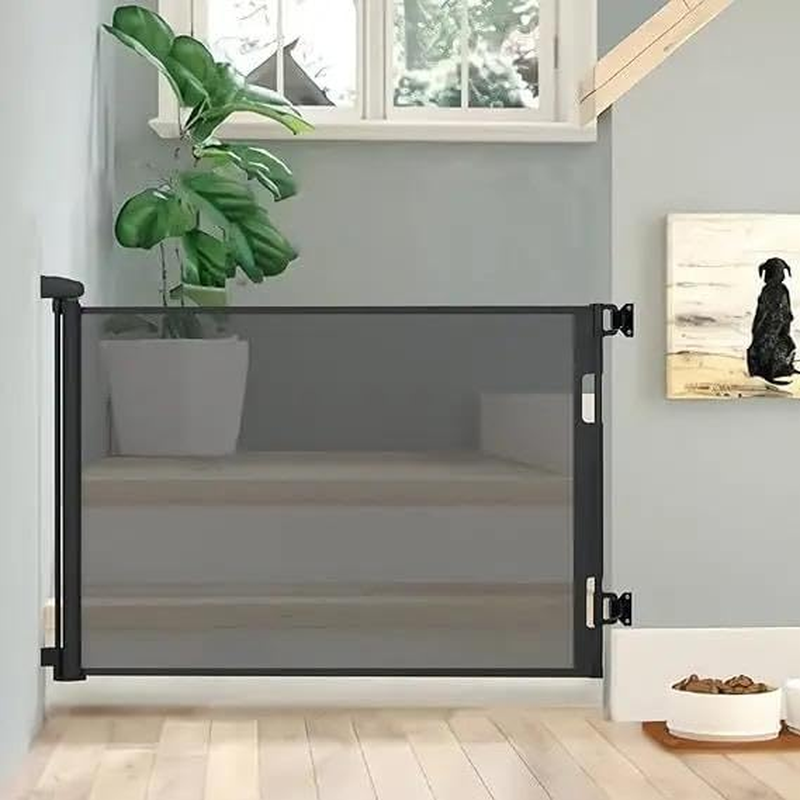 Retractable Baby Gate, Dog Gate Door Extensions, Durable Mesh Baby Safety Door, Wide Pet Gate 86Cm Tall, Extends to 150Cm Wide, for Doorways, Stairs, Halways. (Black, 150Cm)