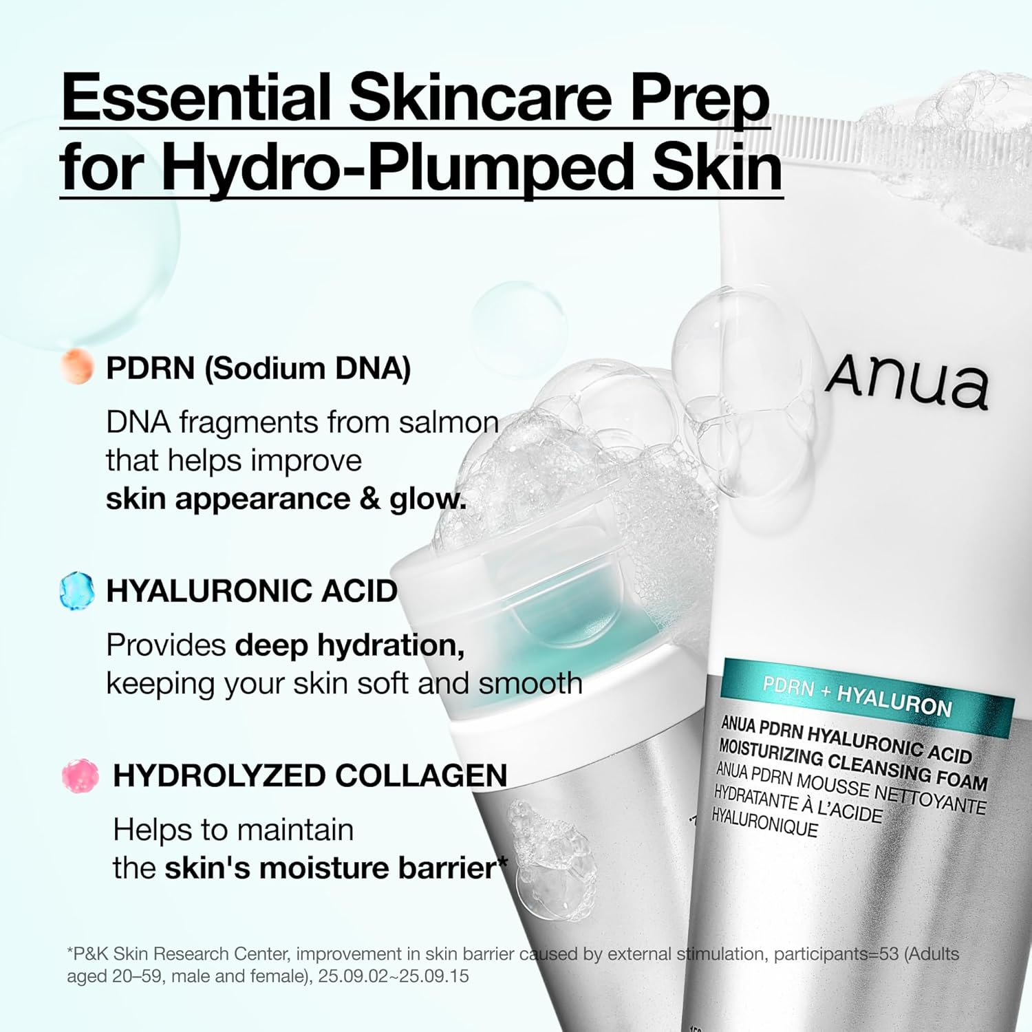 Anua PDRN Hyaluronic Acid Moisturizing Cleansing Foam, Hydrating Facial Cleanser for Dry Skin, Daily Gentle Face Wash with Salmon DNA, Balancing & Pore Care, Korean Skincare (150Ml / 5.07 Fl Oz) image number 2