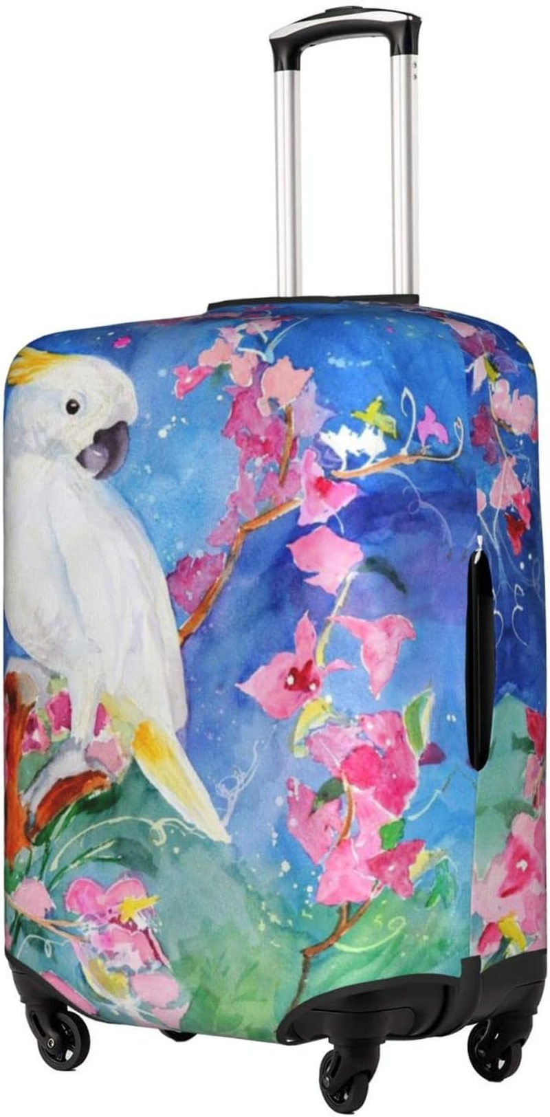 Obabo White Parttern Travel Luggage Cover,Washable Suitcase Cover Protector Anti-Scratch Suitcase Cover Fits 18-32 In, Beautiful Cockatoo Bird Flower, L image number 1