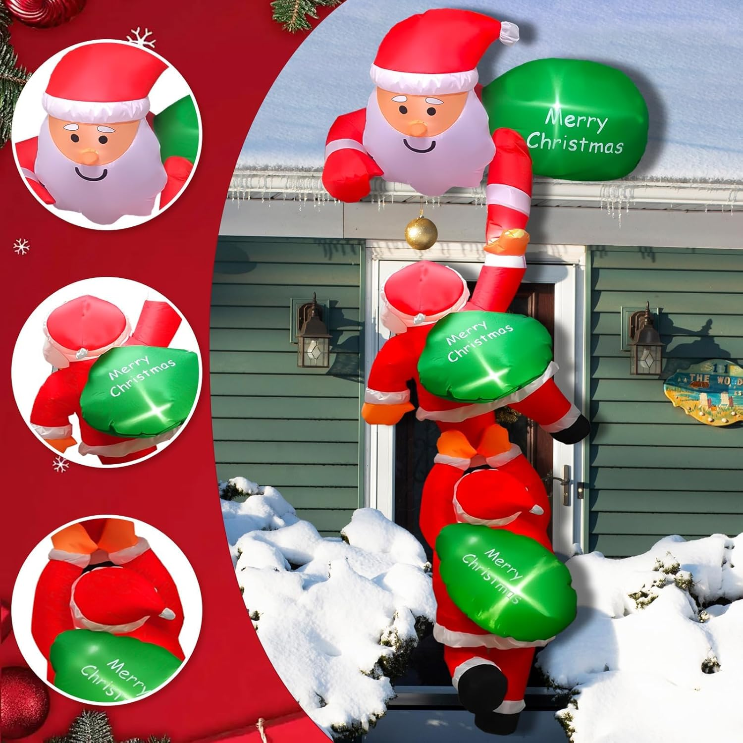 8 FT Christmas Hanging Inflatables Decoration Christmas Inflatable Climbing Santa Claus Blow up Inflatable with Build-In LED for Xmas Holiday Party Indoor, Outdoor, Yard, Garden, Lawn Decor image number 1