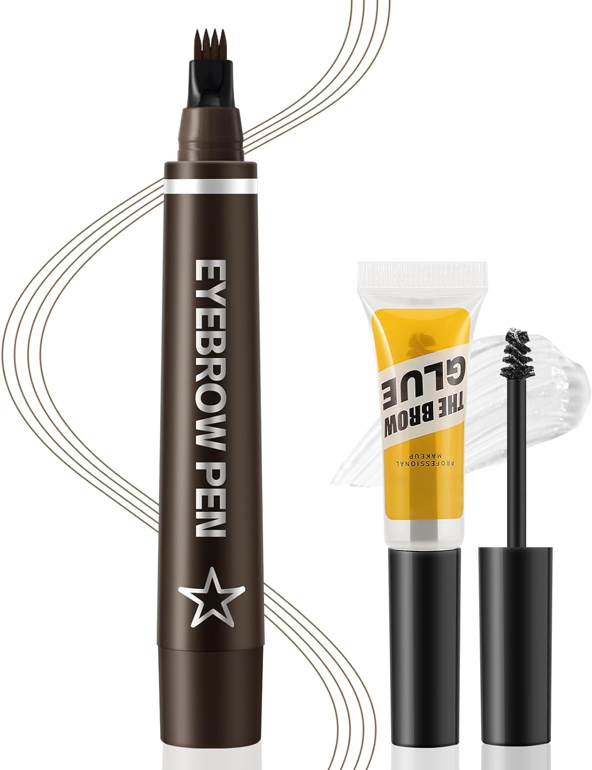 Apooliy Microblading Eyebrow Pen,Waterproof Eyebrow Pencil with Micro 4-Fork Tip,Long Lasting Eye Brow Pen & Clear Brow Gel Set,Eye Makeup Pencil for Women,Dark Brown