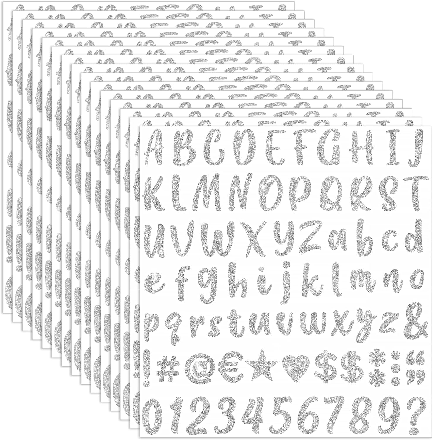 1215 Pcs 15 Sheets Letter Stickers, Glitter Silver, Vinyl, 1 Inch Self Adhesive, Alphabet Number Stickers, Small, for Mailbox Address Crafts Art Classroom Decoration - Black image number 7