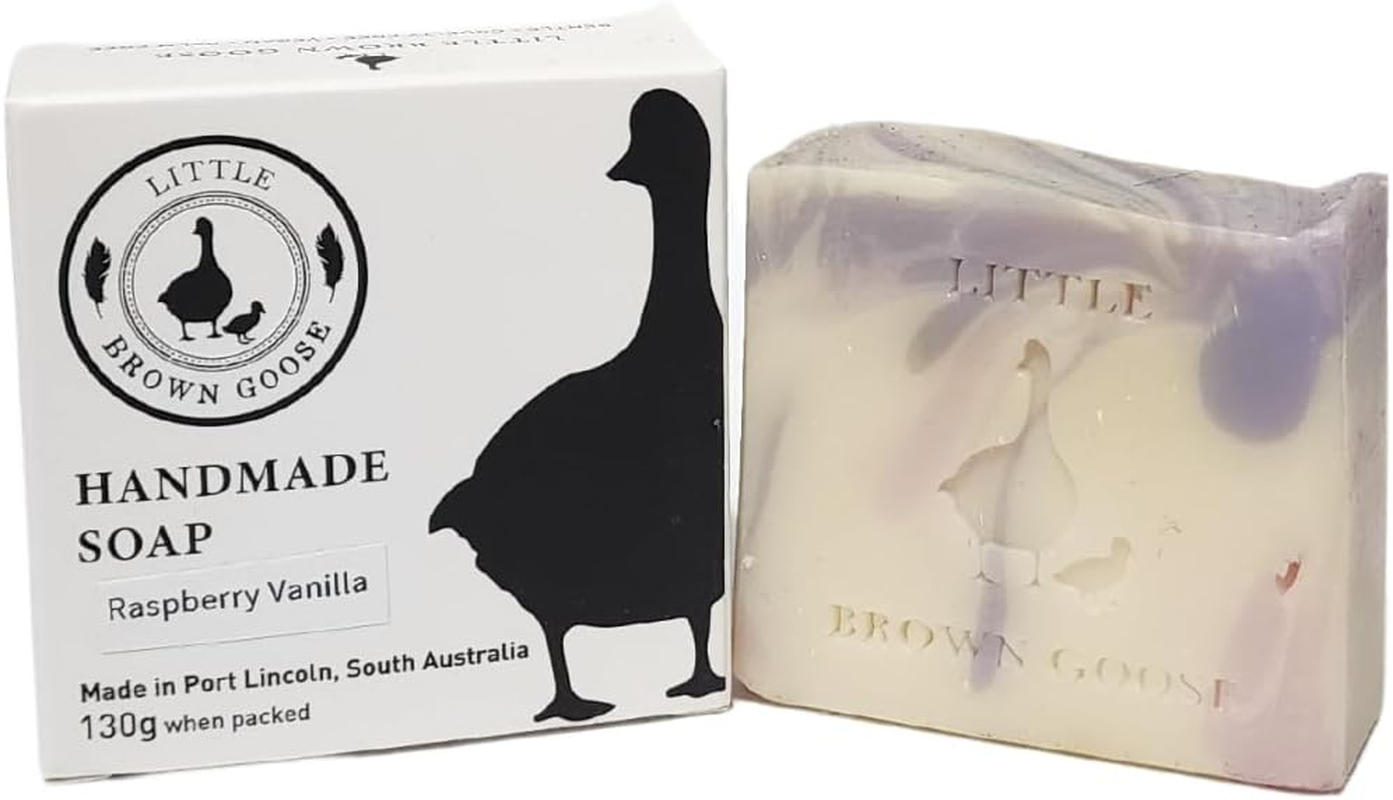 Little Brown Goose Raspberry & Vanilla Natural Handmade Soap. Rejuvenate and Moisturise Skin with an Artisan Refreshing and Aromatic Fragrance. Cold Pressed Hand Body Wash- 130G Bar