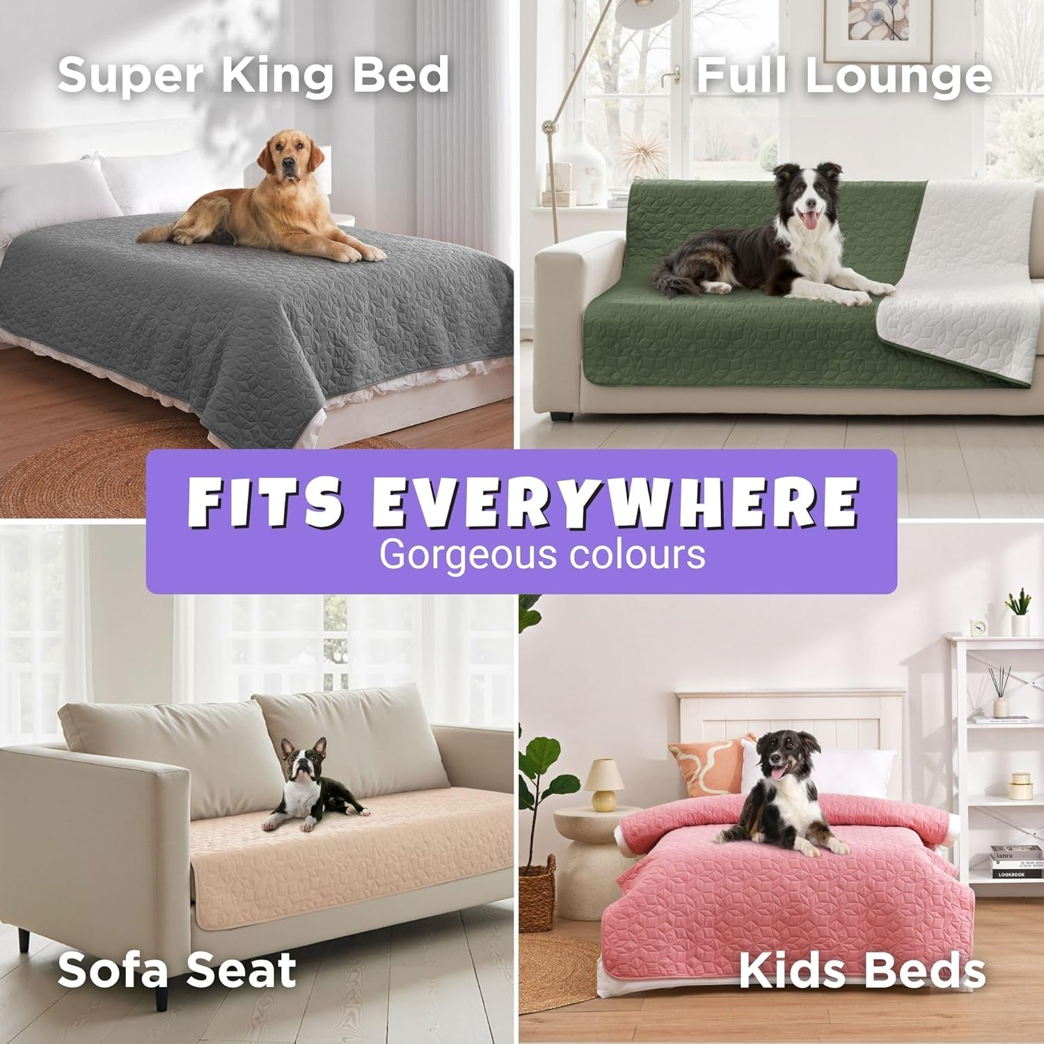 Charlie&rsquo;S Sofur Waterproof Dog Bed Sofa Cover Protector Pet Blanket (Single/King Single Bed 132X208Cm) for Couch Furniture Car Boot Non-Slip Quilted Padded Washable for Pets/Dogs/Cats/Kids - Pink image number 6