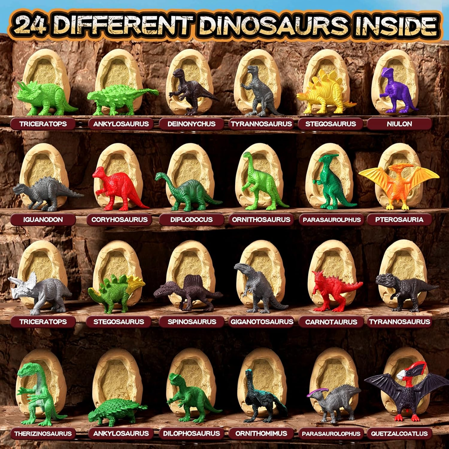 Dinosaur Eggs Dig Kit Toys for Kids, 24 Dino Fossil Eggs Excavation Kit with Magnifier & Newspaper, Science STEM Crafts Christmas Birthday Gifts for Boys Girls Age 3 4 5 6 7 8 9 10 + Years Old image number 2