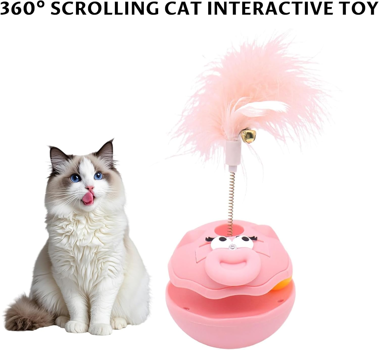 Velmoriah Interactive Cat Toy Ball, Turntable Ball Toy with Teaser, Bell & Feather for All Breed Cats, Pet Supplies Enrichment Indoor Games for Exercise Boredom Relief image number 3