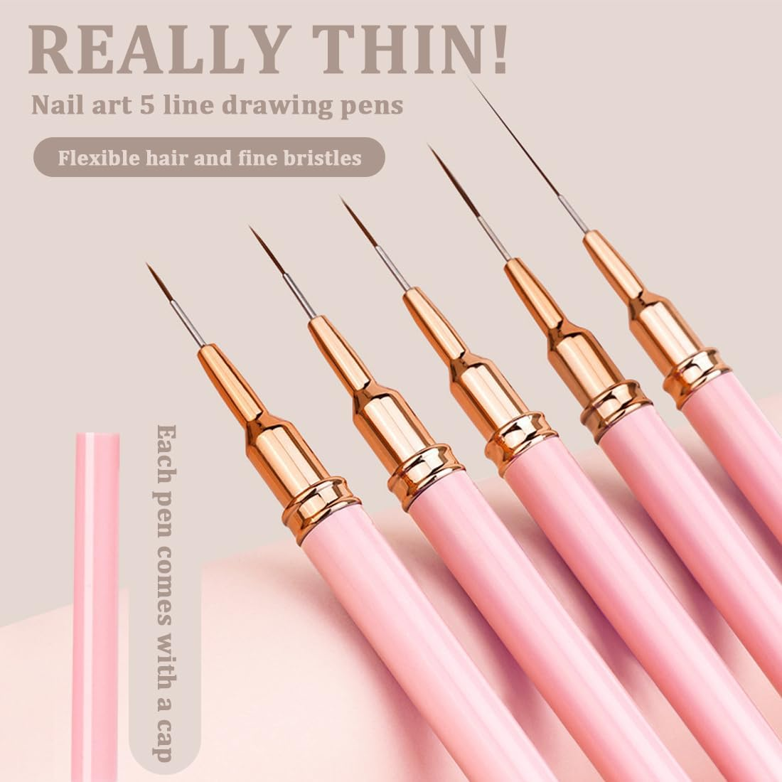 5 Pieces Nail Art Liner Brush Gel Nail Polish Painting Nail Point Drawing Tool for Long Lines Art Design Pen Set, Metal Handle Nail Art Design Brush for Women image number 4