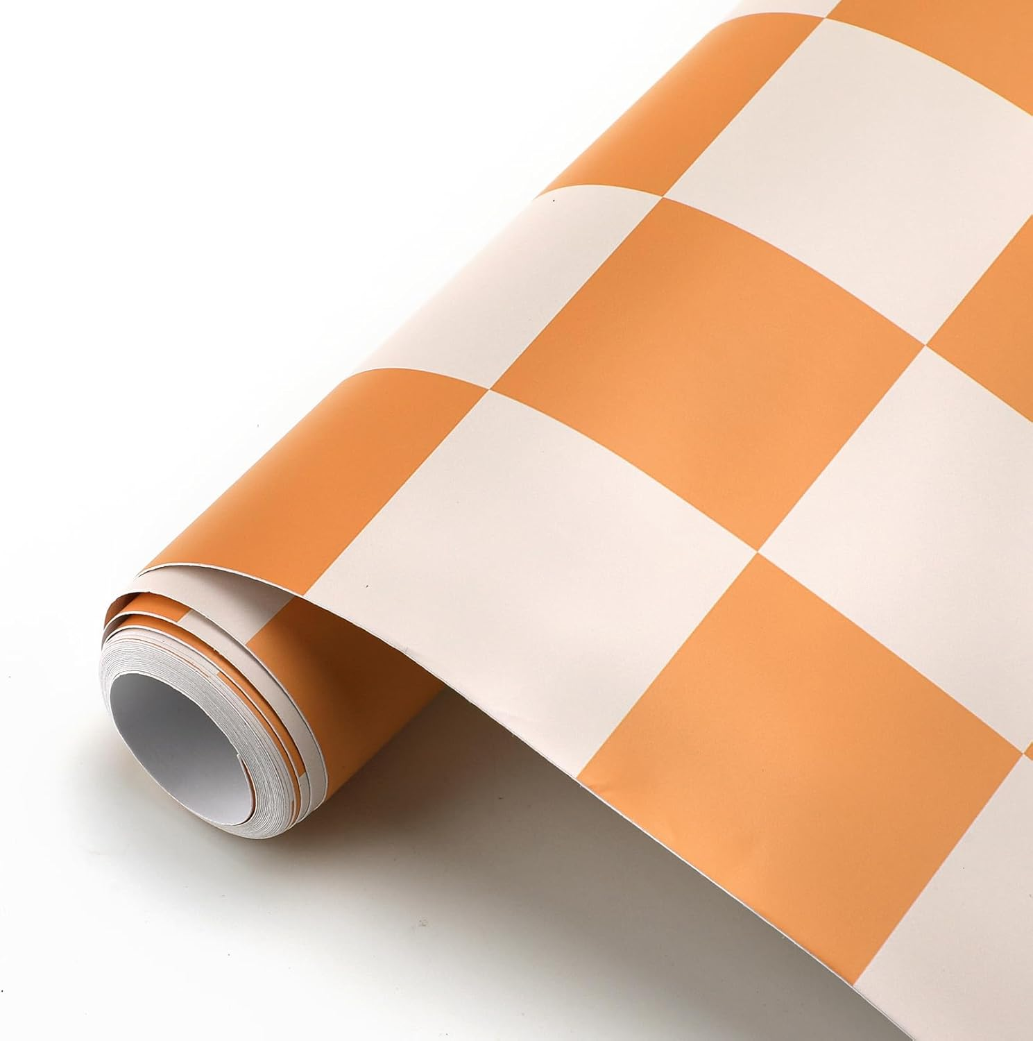 Retro Checkered Peel and Stick Wallpaper 70S Funky Checkered Contact Paper Geometric Waterproof Wallpaper Neutral Checkerboard Decor for Bathroom Cabinet(Orange,16.4' X 15.75'') image number 1