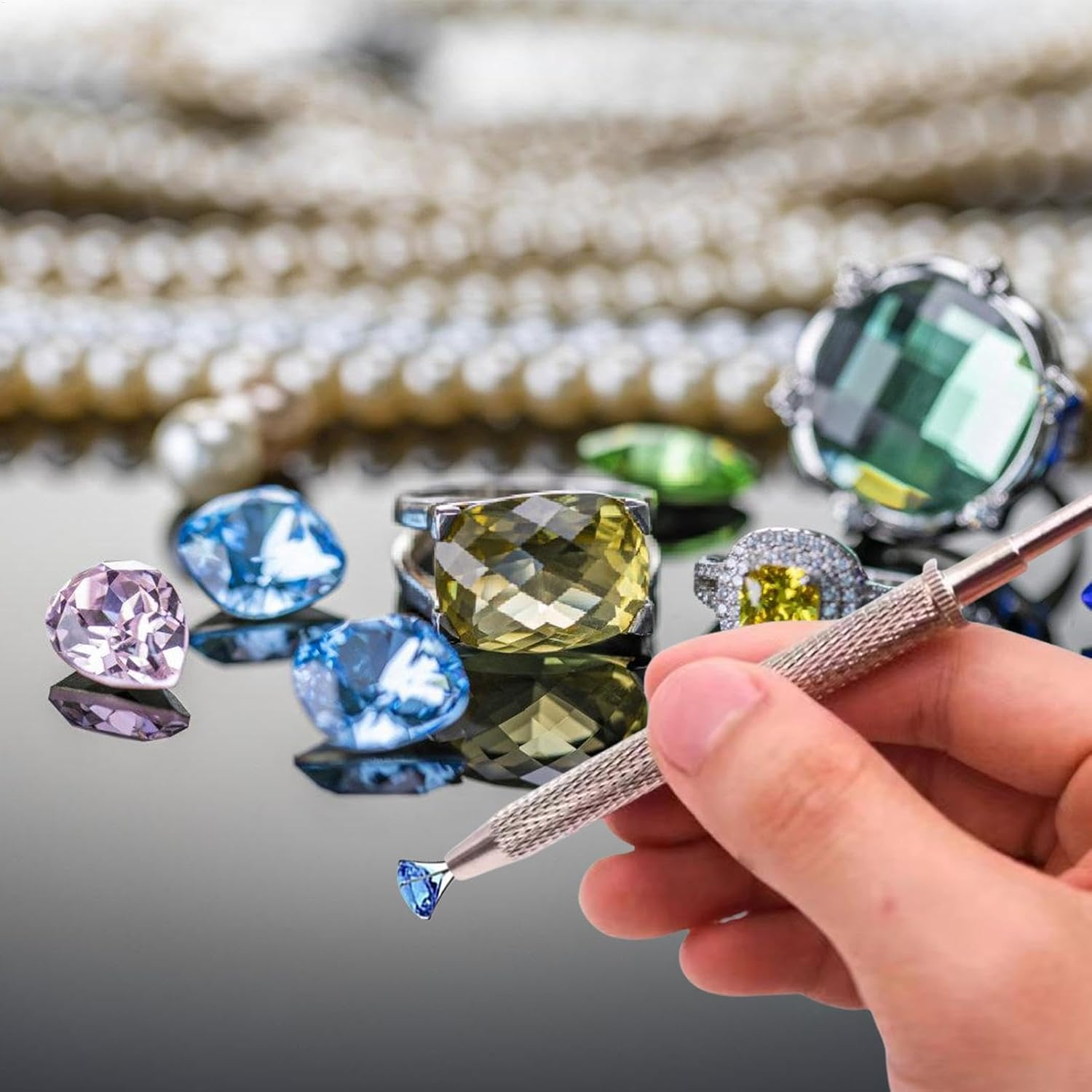 Rhinestones Picker Tool - 4 Prong Rhinestone Tool Applicator | Rhinestone Picker Dotting Pen | Non-Slip Bead Precision Component Holder, Hand Tweezer Jewelry Tools Accessories for Nail Art Decorat