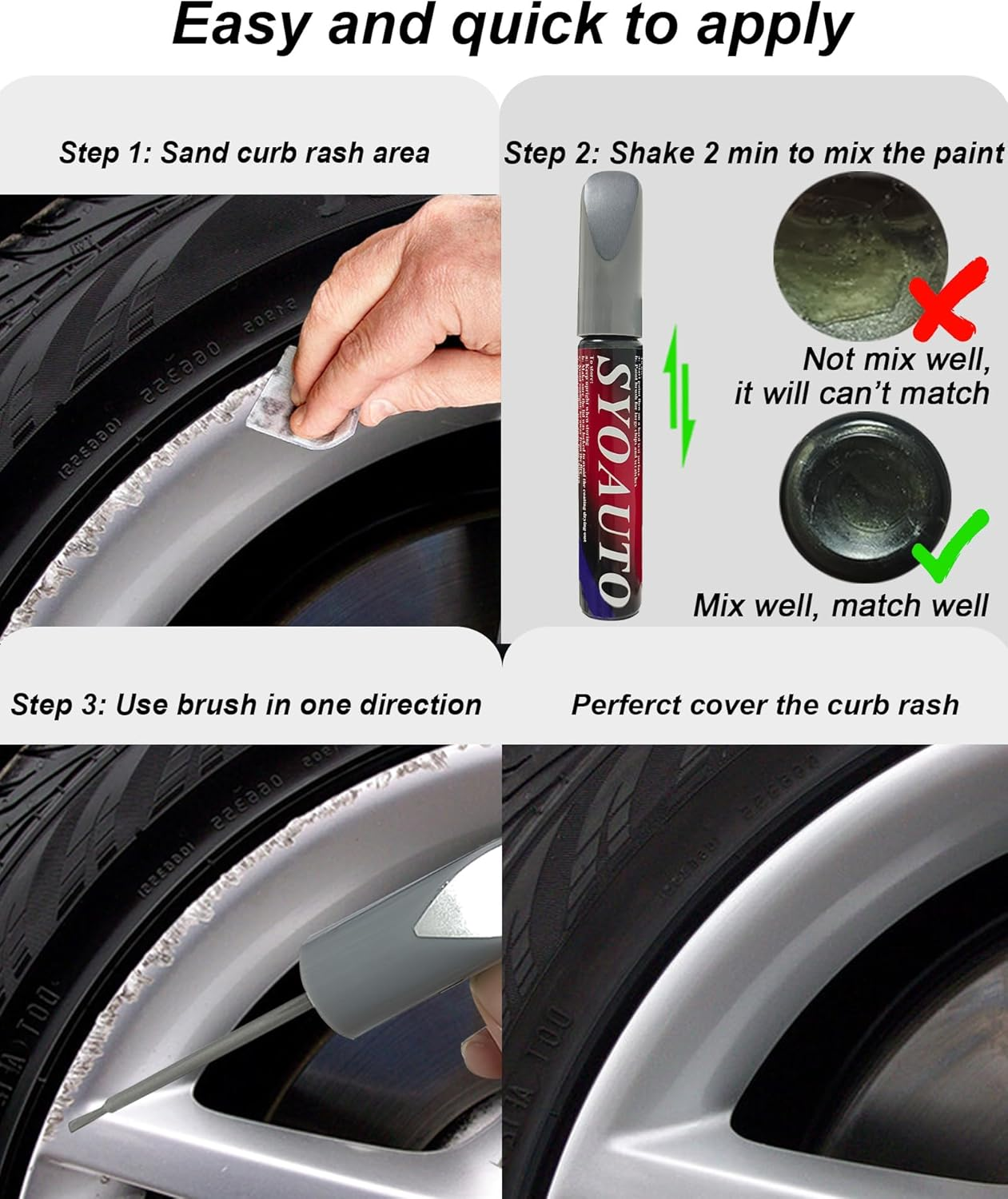 SYOAUTO Gunpowder Rim Touch up Paint for Tesla Model Y 3 S X Uberturbine/Arachnid/Cybersteam/Turbine Wheel Touch up Paint Rim Scratch Repair Wheel Curb Rash Paint Pen(Gunpowder) image number 2