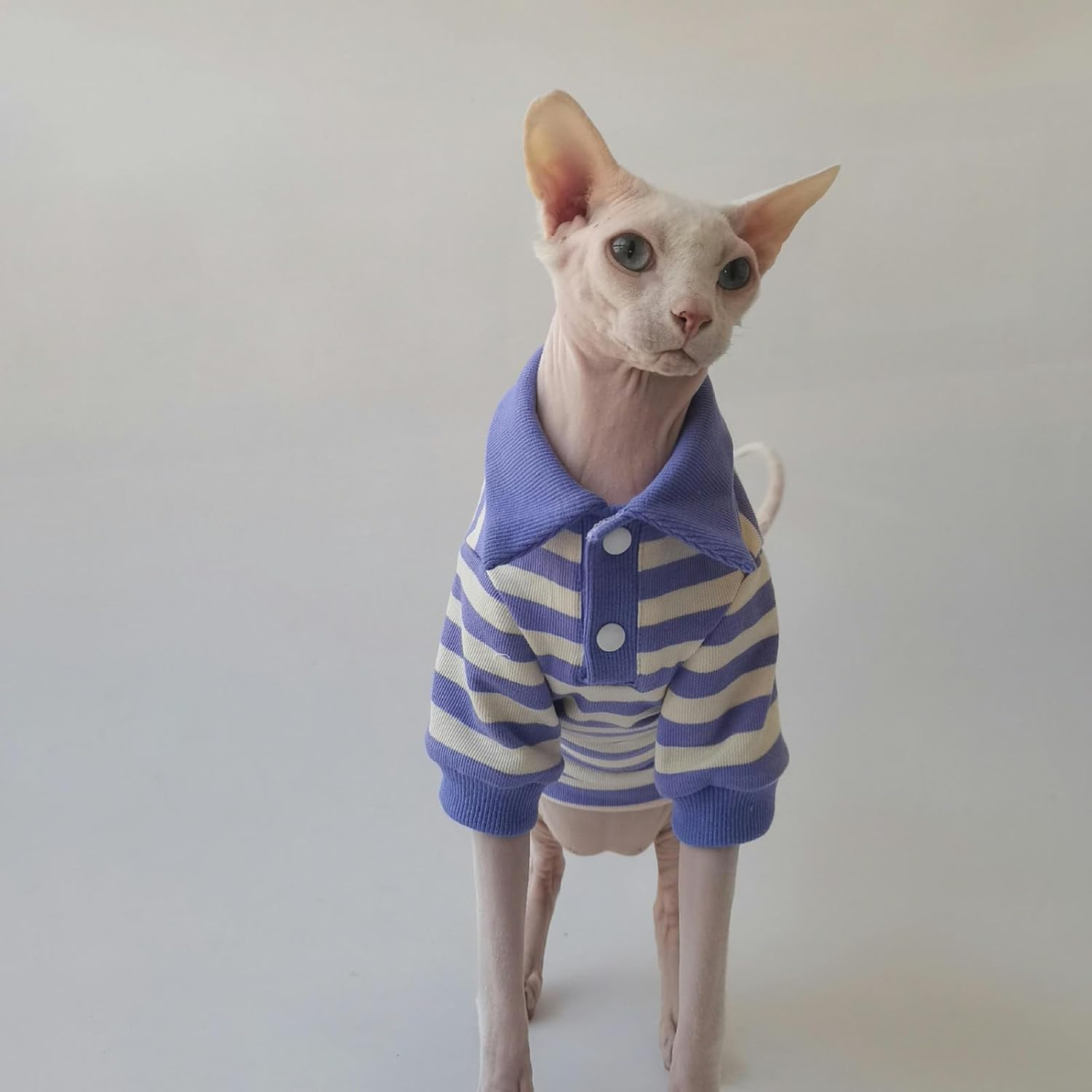 IUOUTG Stripes Sphynx Hairless Cat T-Shirts Breathable Cotton Kitten Shirt Funny Cat Clothes Pullover Cat Pajamas Summer Elastic Pet Costumes for Female Male Cats image number 4