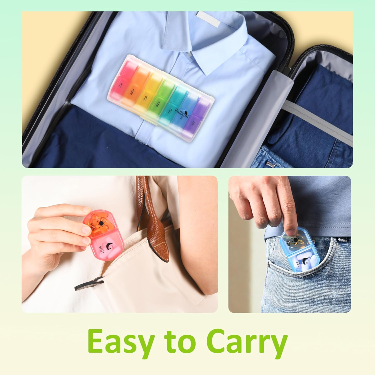Fullicon Large Pill Organiser 2 Times a Day, Easy to Use Weekly Daily Pill Box, Secure AM PM Medicine Organiser, Durable Pill Container Case, Portable Travel Tablet Organizer (Clear Rainbow) image number 4