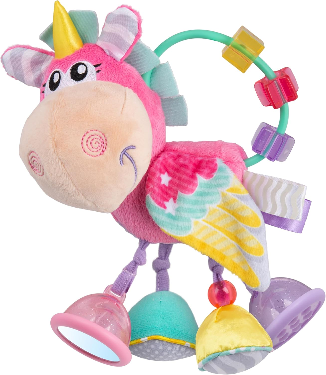 Playgro Pink Unicorn Soft Baby Toys 3-6-12 Months Developmental, 3+ Months Rattles Teething Toys for Babies, Newborn & Infant Sensory Non-Toxic Plush Baby Rattle for Boy Girl Clip Clop Activity Gift image number 5