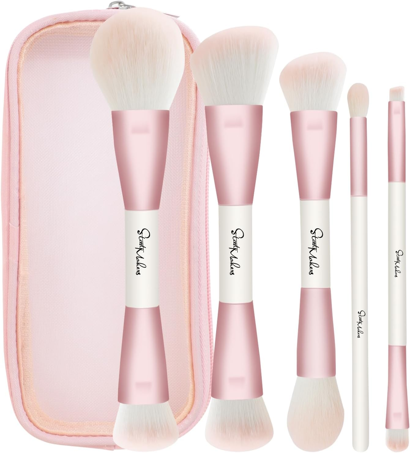 Start Makers Makeup Brushes 5Pcs Double Ended Makeup Brush Set with Foundation Brush Concealer Blush Contour Eyeshadow Brushes for Liquid Powder Cream image number 3