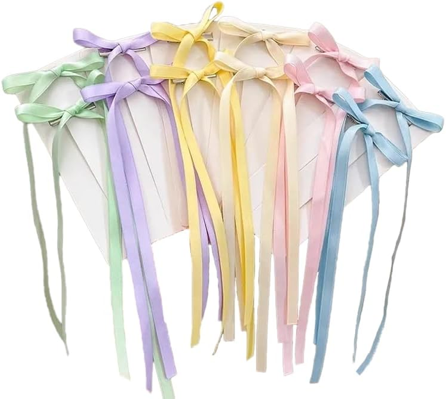 Pastel Ribbon Clips, 6 Colors, Set of 12, Hair Ornament, Small, Cute Hair Clip, Bow, Ribbon Clip, Women'S, Fashionable, for Fireworks Festivals, Birthdays, Coming-Of-Age Ceremonies, School Entrance