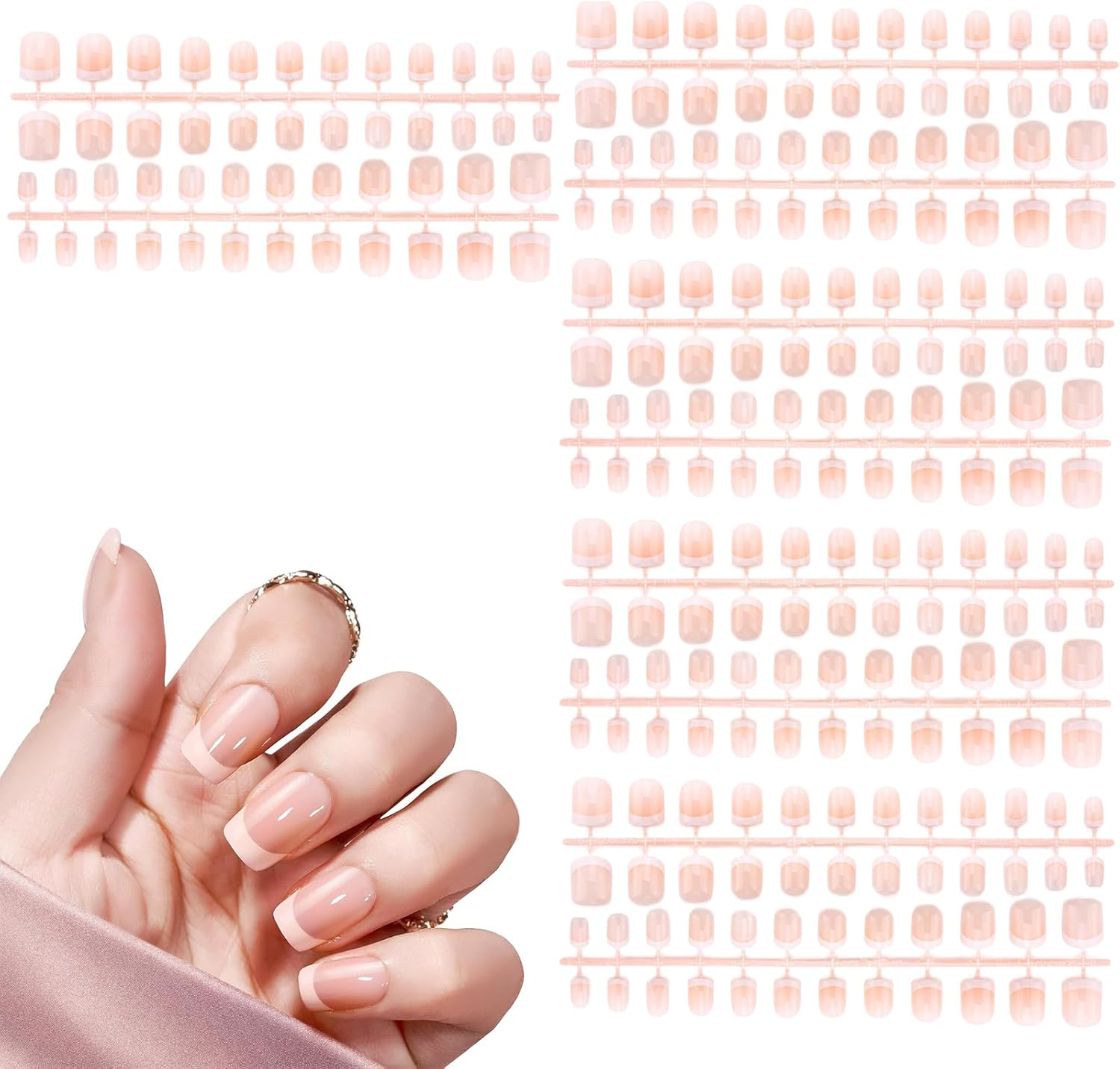 240 Pcs Short French Press-On Nails French Tip False Nails for Manicure 12 Sizes of Acrylic Full Cover Artificial Nails Women'S DIY Nail Art Decoration Natural image number 6