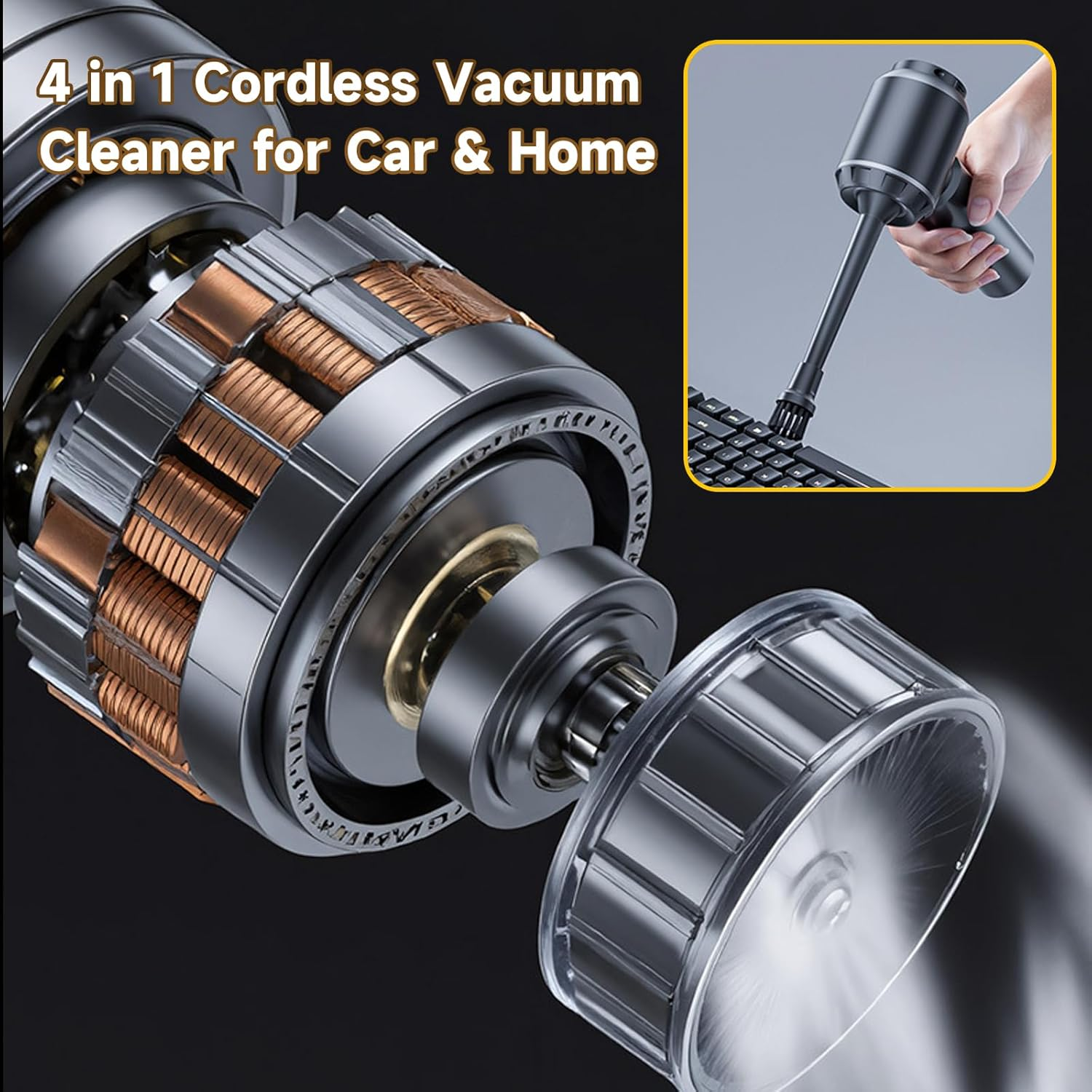 Car Vacuum Cleaner Cordless,23000Pa High Power Mini Vacuum Cleaner,Rechargeable Handheld Vacuum Cleaner,Car Hoovers for Pet Hair, Home, Office, Kitchen image number 2