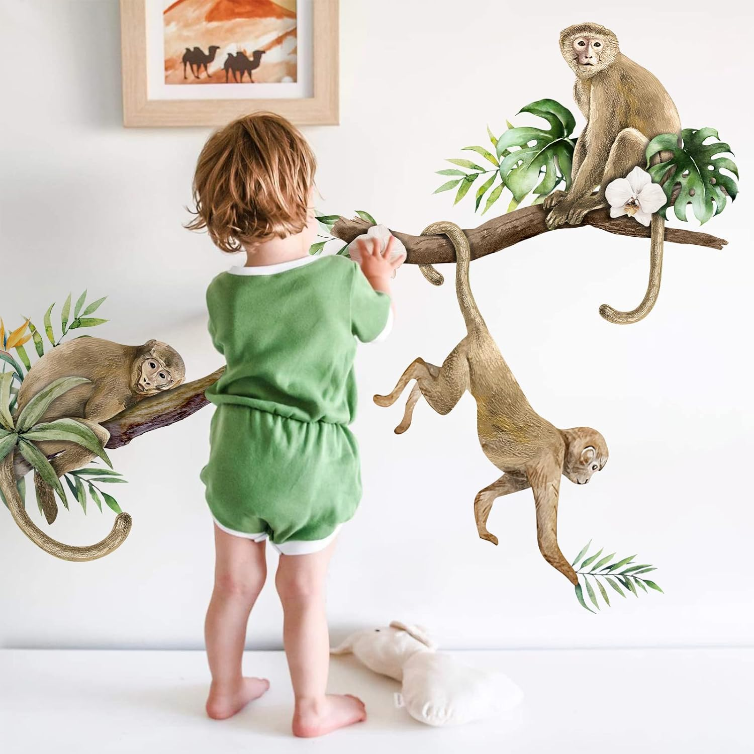 Mfault Monkey Climbing Tree Wall Decals Stickers, Jungle Animals Nursery Decorations Baby Boys Girls Bedroom Art, Kids Toddlers Room Playroom Classroom Daycare Decor image number 2