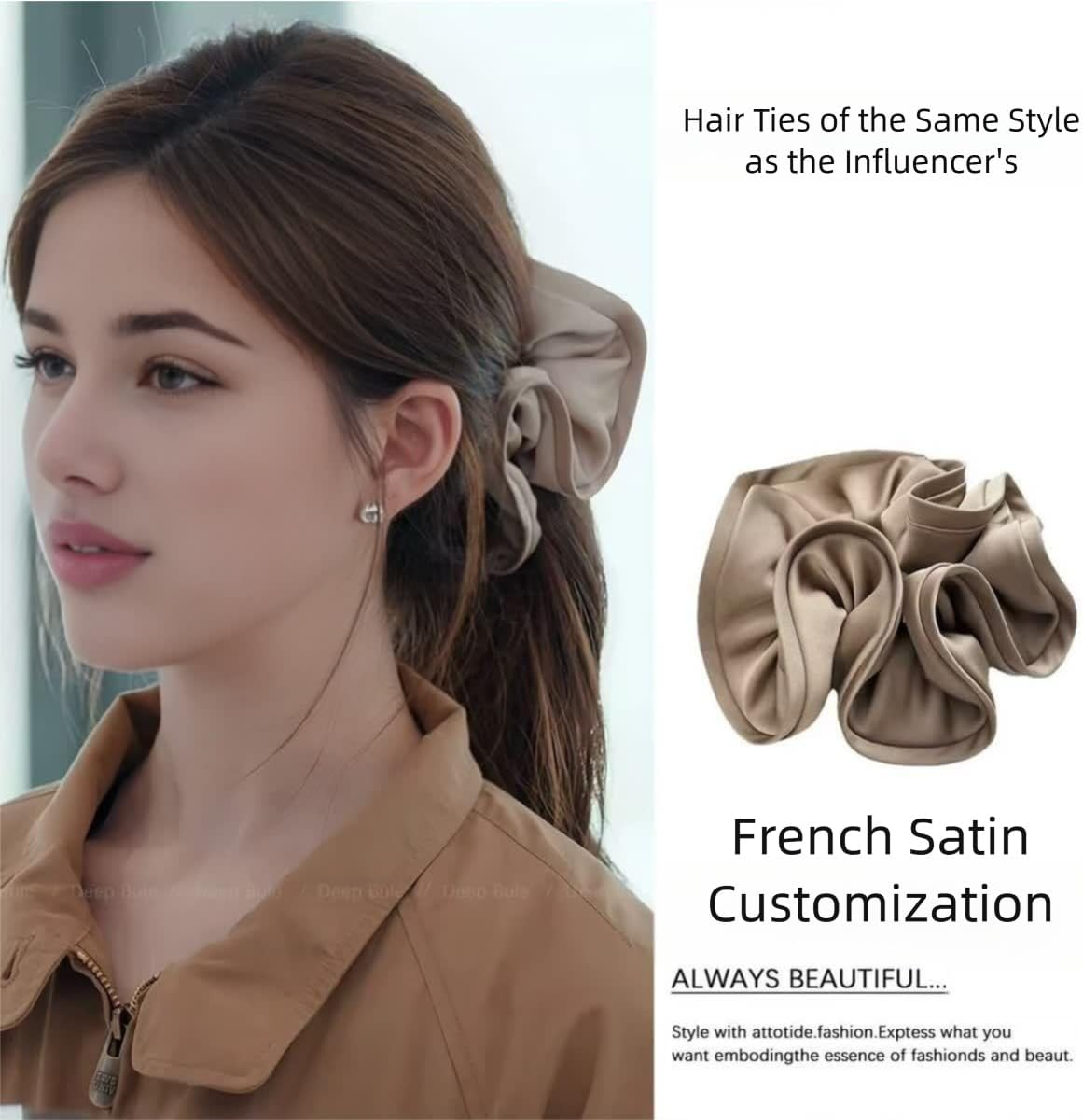 Pack of 3 Hair Bobbles Scrunchies for Women French Hair Accessories Retro Satin Elastic Thick Bands Hair Clip Hair Ties image number 3