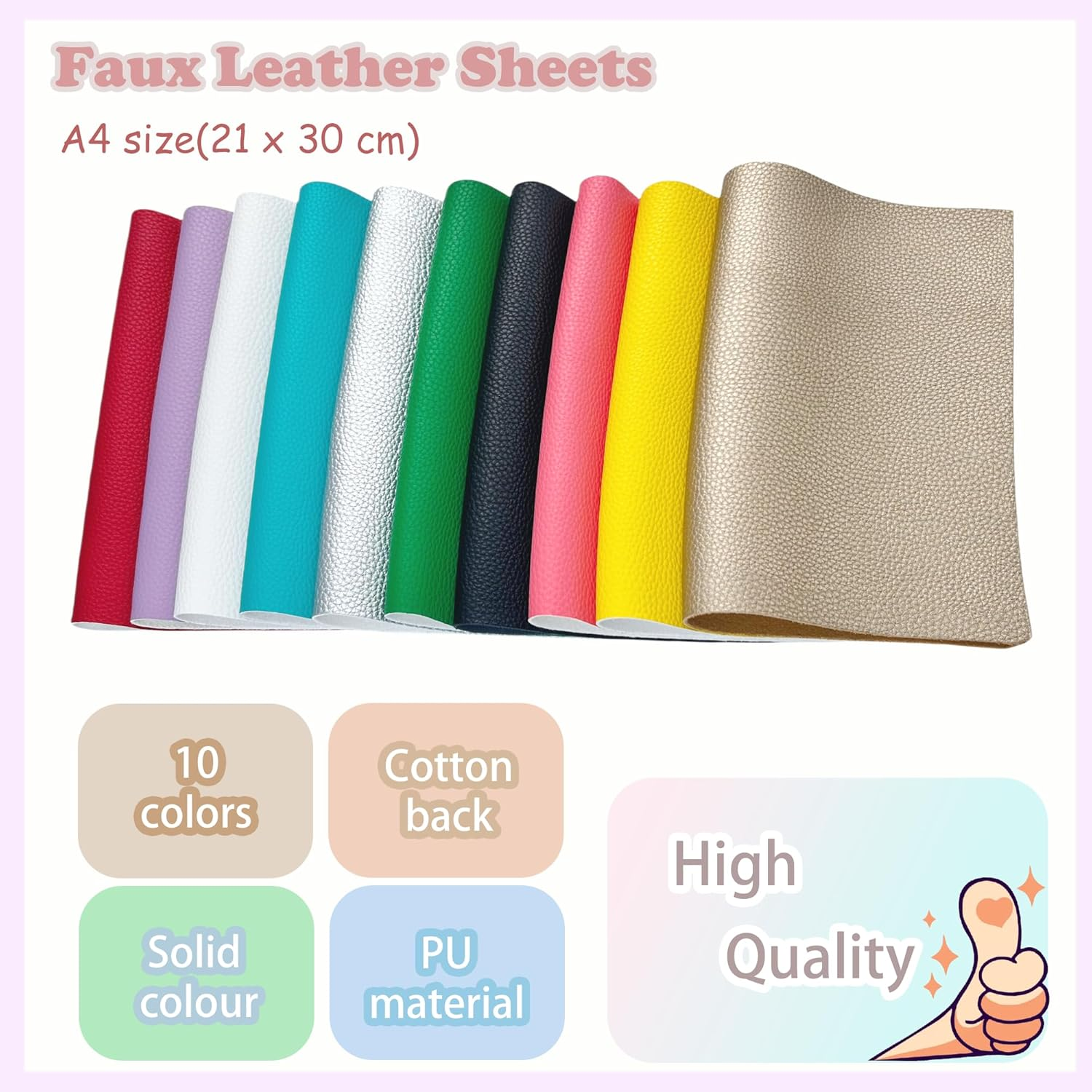 AUXIN 10 Pcs A4 Size (21Cm X 30Cm) Faux Leather Sheets for Bows Earrings Purses Making, PU Synthetic Fabric Bundles for DIY Jewelry Crafts (B) image number 5