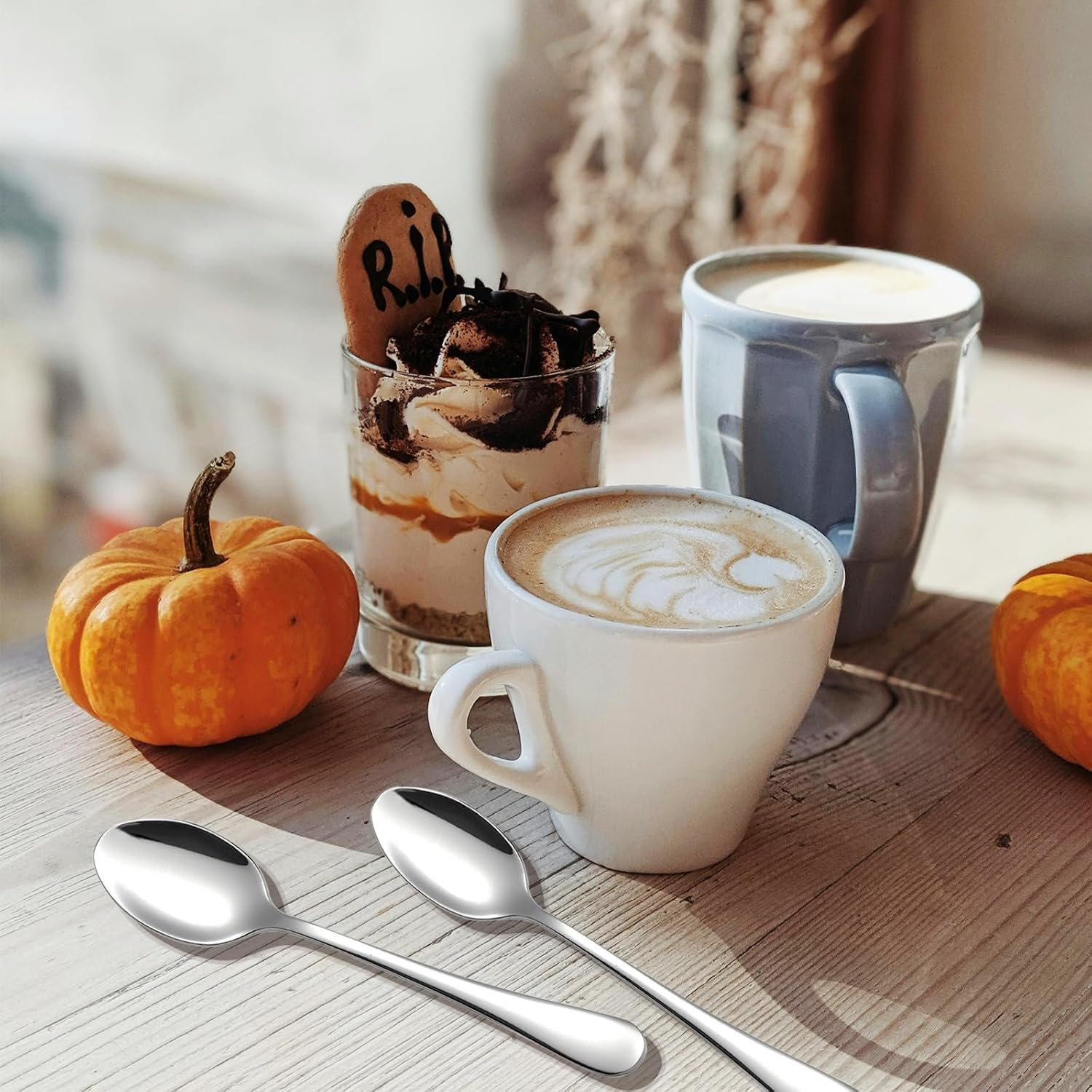 Tiokin 6 Pcs Teaspoons Set, 12Cm Coffee Spoons, Espresso Spoons, Stainless Steel Small Spoons Set for Coffee, Tea, Dessert, Appetizer, Ice Cream, Dishwasher Safe Use for Home, Cafe image number 2