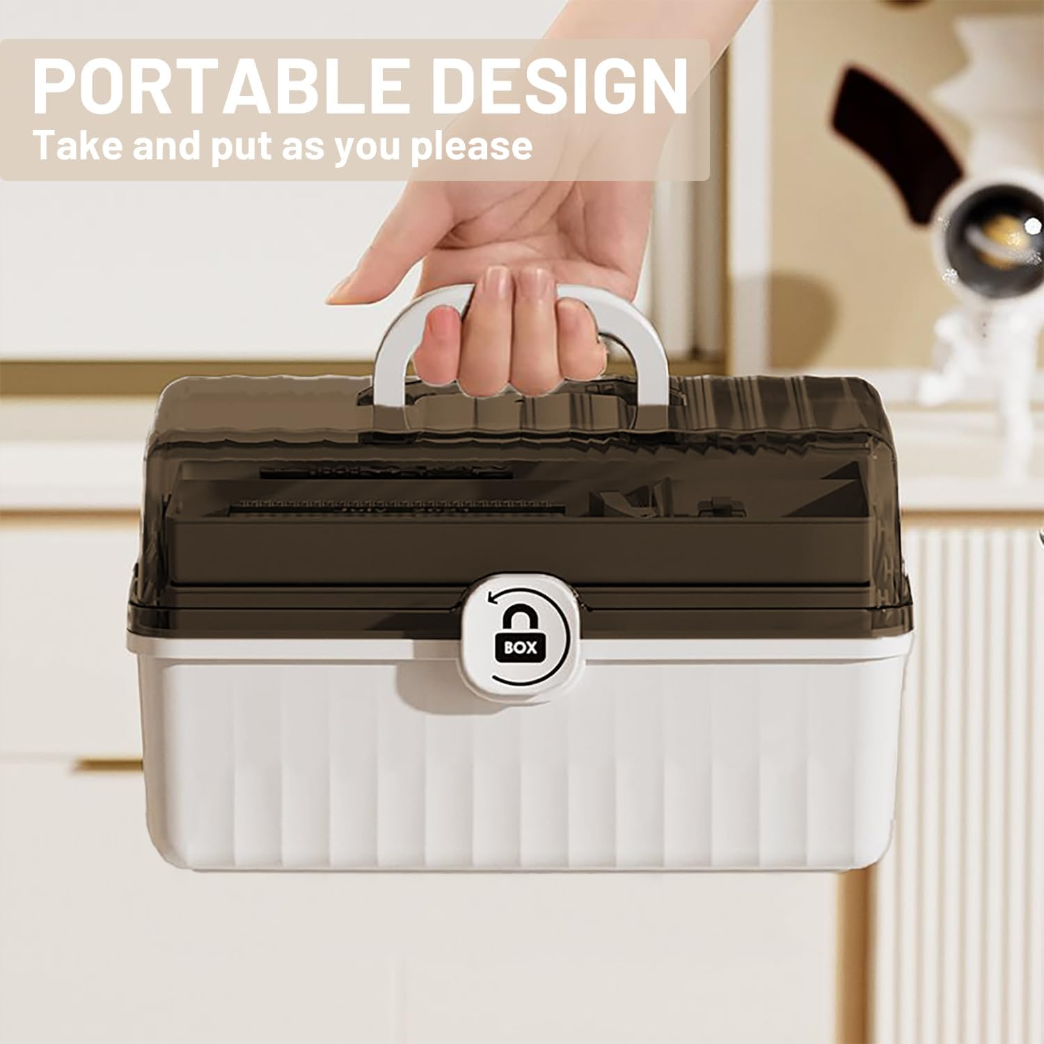 VNIMTI Makeup Display Case, 3 Layer Cosmetics Organizer, Large Makeup Vanity Organizer Storage Box, Jewelry & Skincare Organizers for Bedroom, Countertop, Foldable, White image number 3