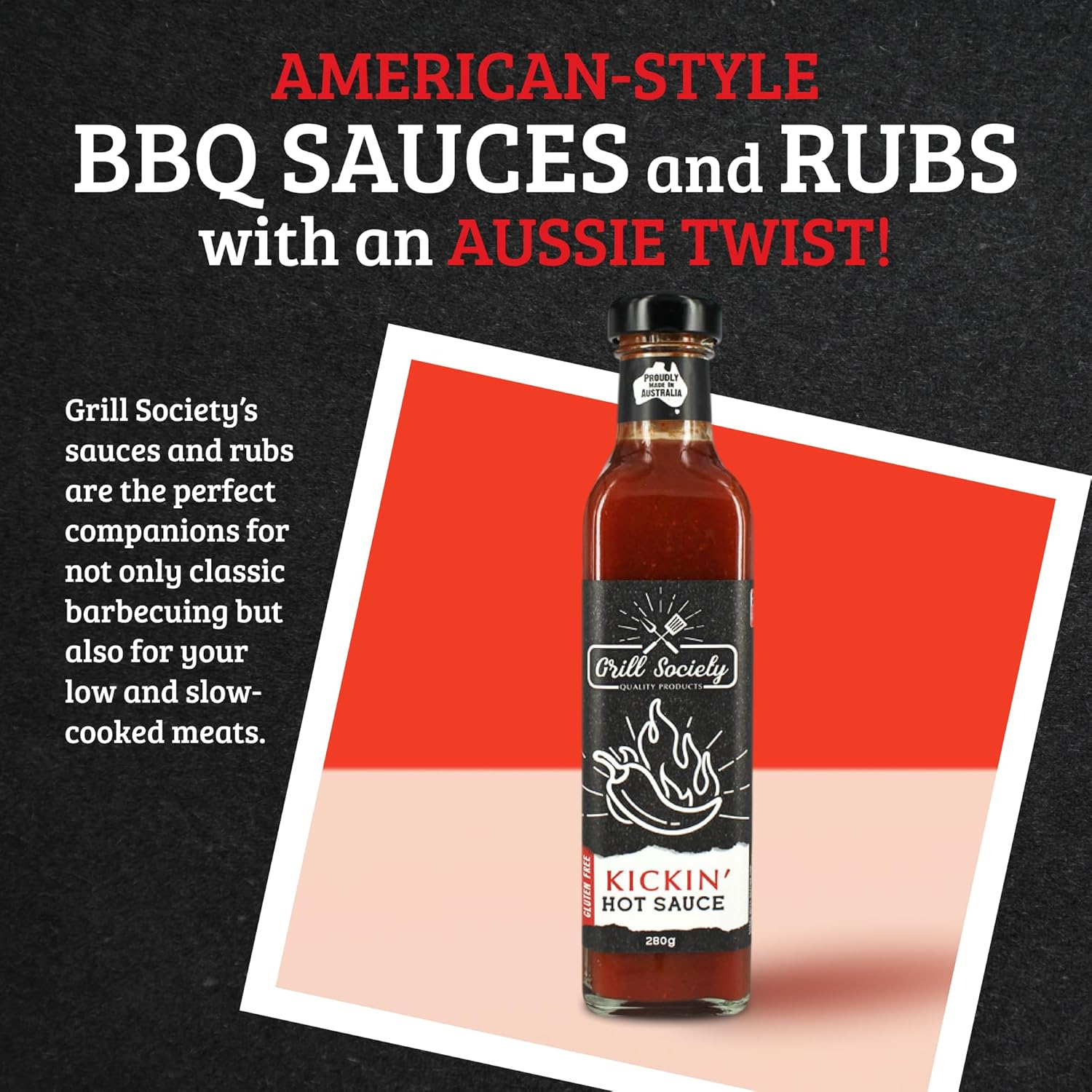 Grill Society Kickin Hot Sauce, 280G &ndash; Spicy BBQ Sauce for Chicken, Wings, Burgers & More, Bold Flavour, Gluten-Free, No Artificial Colours or Flavours image number 1