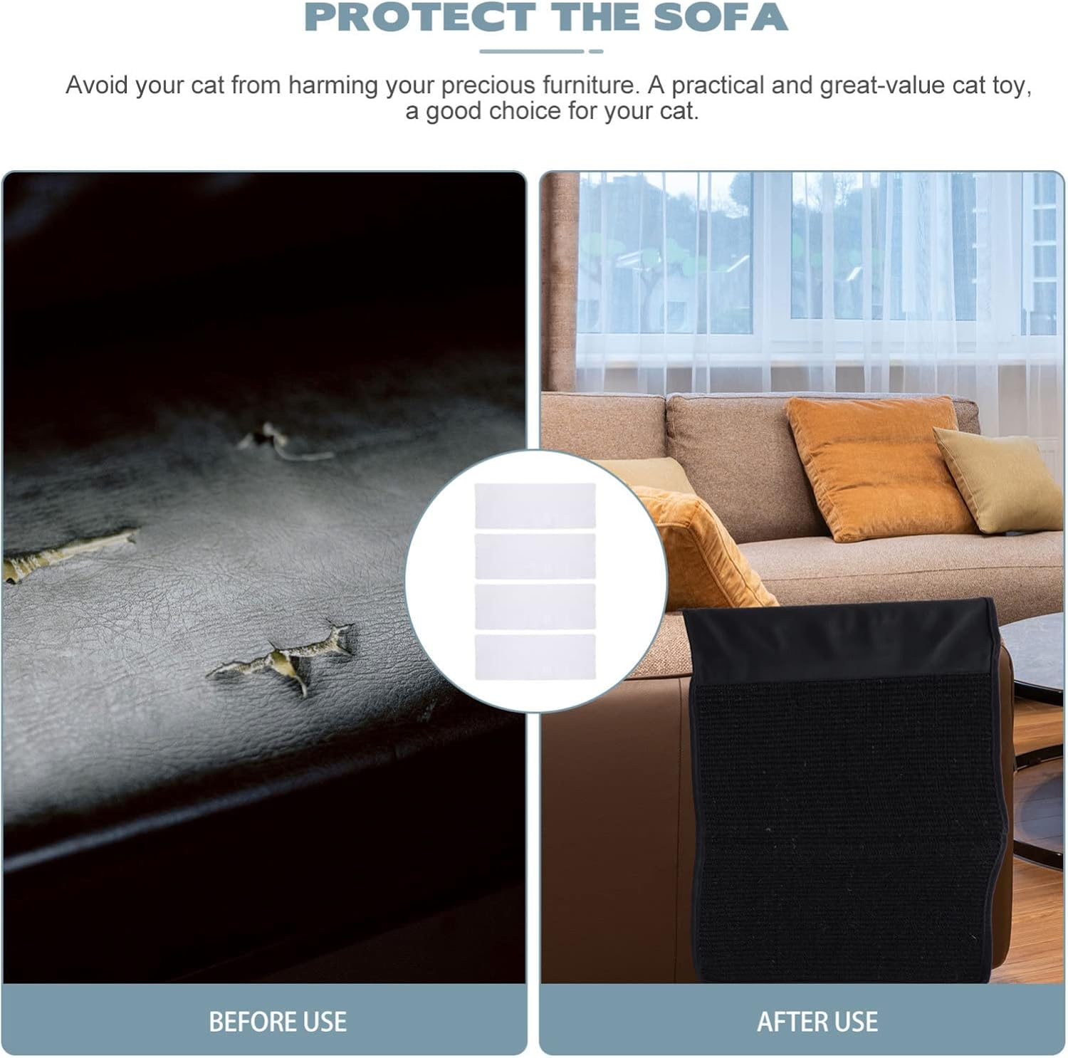 POPETPOP Couch Protectors 4 Sheets Cat Scratch Tape Sheet anti Scratching Sticky Tape Sticky Paws Guards Claw Proof Pads Furniture Protectors for Cat Transparent Clear 15X40X0.1CM Carpet Protector image number 4