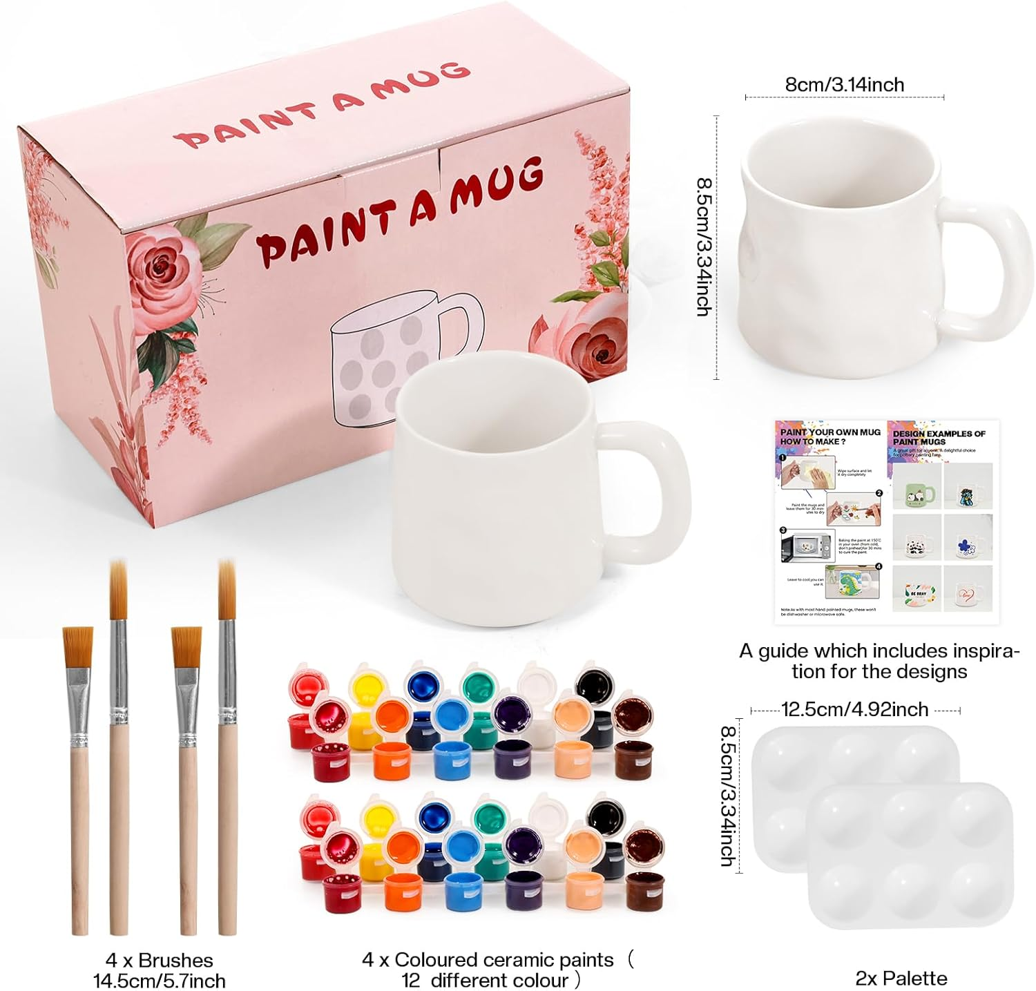 EILYGK Ceramic Painting Set, Cups Painting Set, Paint Your Own Ceramic Cup Kit, 2 Cups, Ceramic Painting Kit, Painting Sets for Adults image number 6