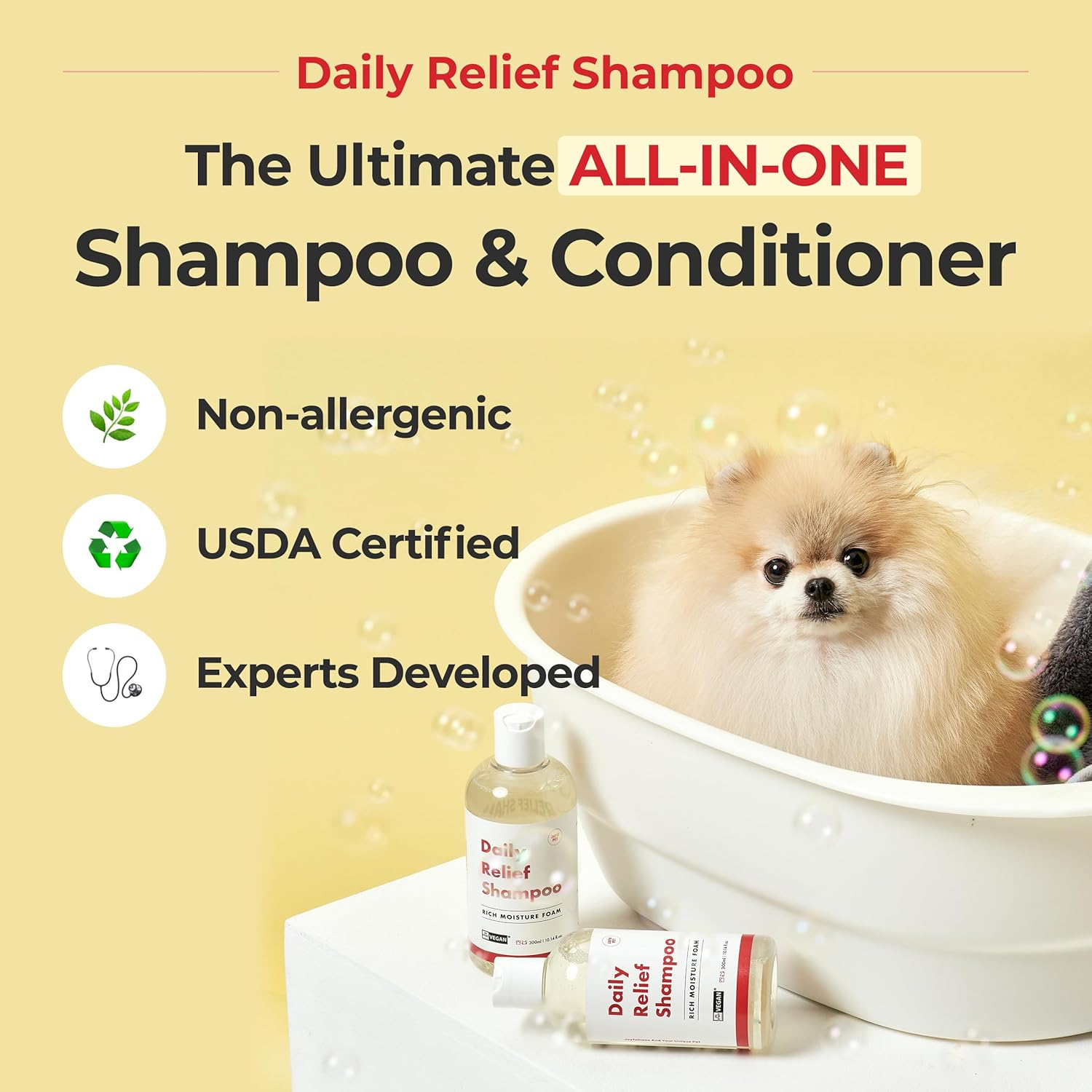 JAYU PET Daily Relief Shampoo - Vet Approved for Itchy Sensitive Skin, Natural Ingredients for Allergies. Moisturizing, Deodorizes Smelly Dogs, Best Odor Eliminating Dog Shampoo (300Ml/10.1Oz) image number 1