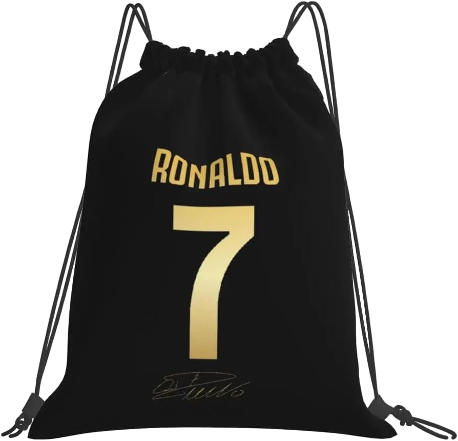 EZB Football Legend Ronaldo Number 7 Drawstring Bag | 36X30Cm Midi Sized Backpack | Multi-Use: Sports Kits, PE Kits, Gym, Lunch, Holiday, Beach, Soccer Pump Bag | Ronaldo 7 Bag, Multicoloured, 36X30Cm