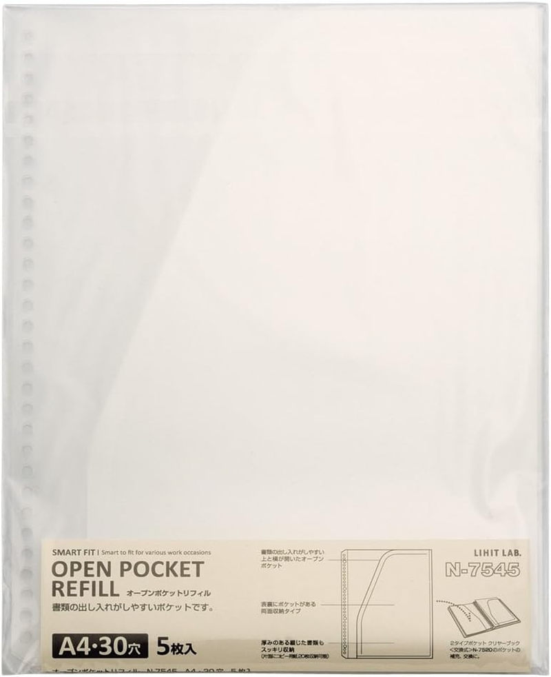 Lihit Lab N7520-11 File Clear Book, A4, 30 Holes, Interchangeable, 2 Type Pockets, Navy - Green image number 4