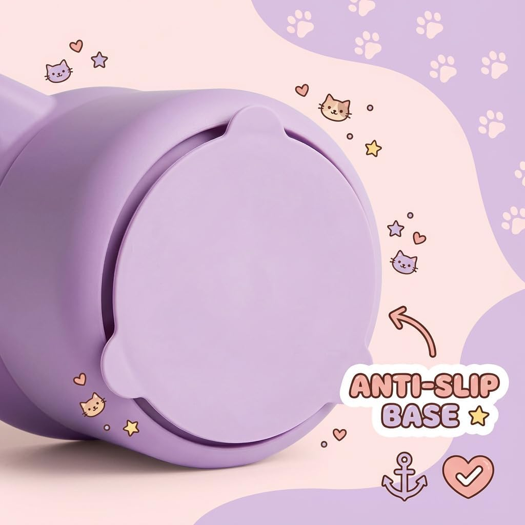 Silicone Cat Slow Feeder, Elevated Slow Feeder Cat Bowl for Dry and Wet Food, Adjustable Angle for Pets, Tilted Design with Non Slip Base, Fun Enrichment & Anxiety Relief (Purple)