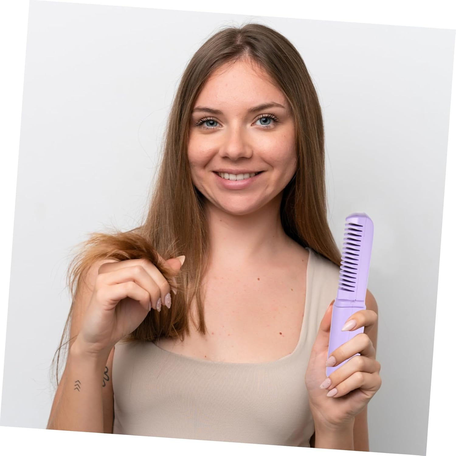 CLISPEED Portable USB Cordless Hair Straightener Brush with Scalp Massage Compact Travel Friendly Heated Comb for Gentle Damage Reducing Hair Styling image number 3