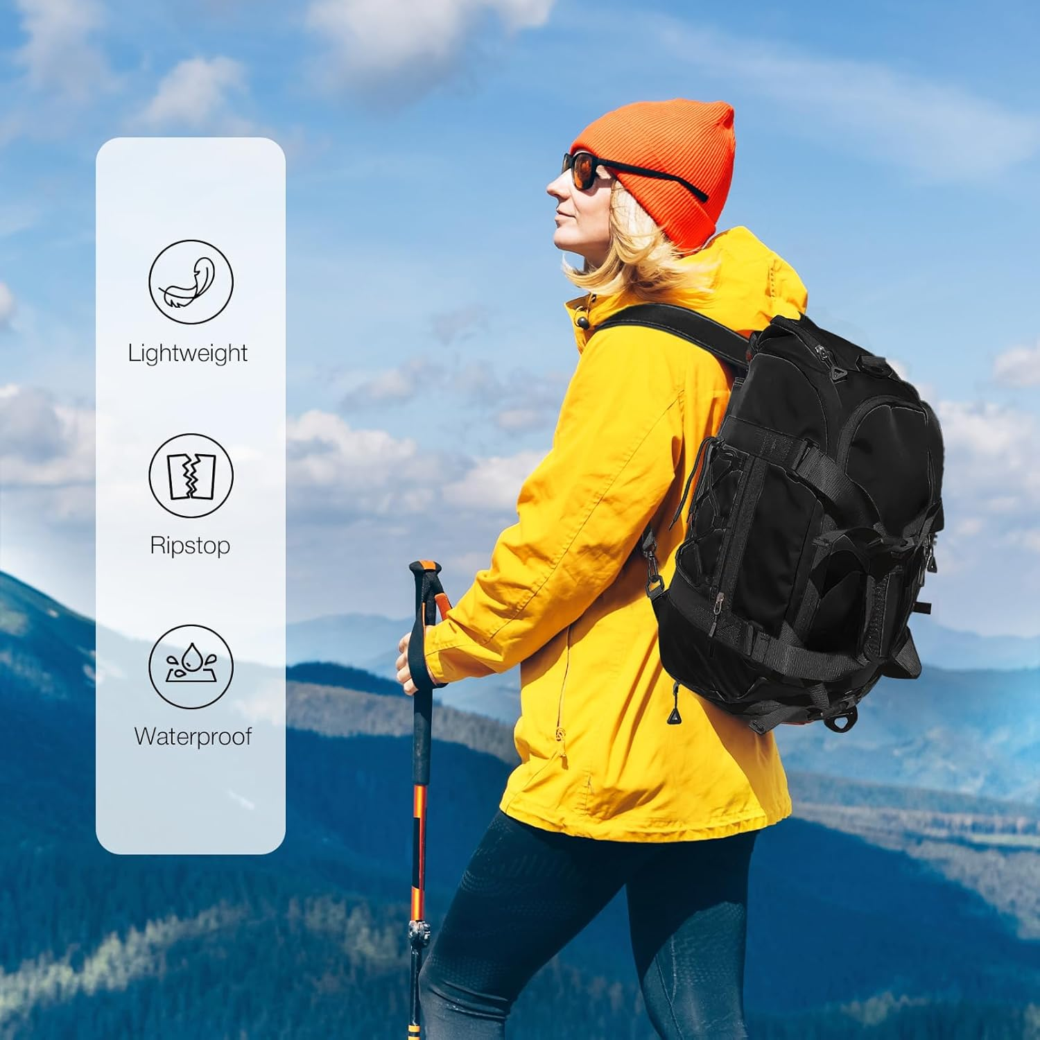 Outplea Sports Bag with Shoe Compartment, Waterproof Sports Backpack Large Men Women Training Bag Travel Gym Duffle Bag Fitness Bag, Black image number 6