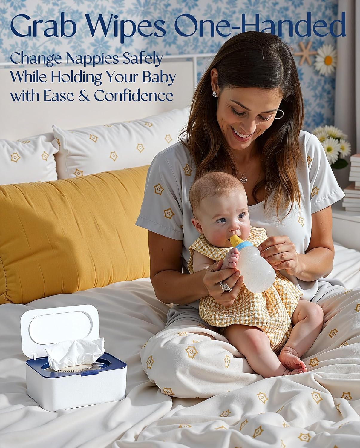 Baby Wipes Dispenser, Wipe Holder, Refillable Case Keeps Baby Wipes Fresh, Easy One-Hand Open, Non-Slip Base for Nursery Use(Blue) image number 2