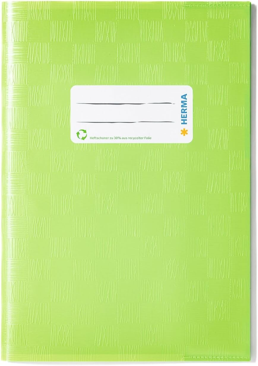 HERMA Exercise Book Cover A5, with Inscription Label, Made of Wipeable and Sturdy Plastic, Slip on Cover Jackets for School, White - Light Green