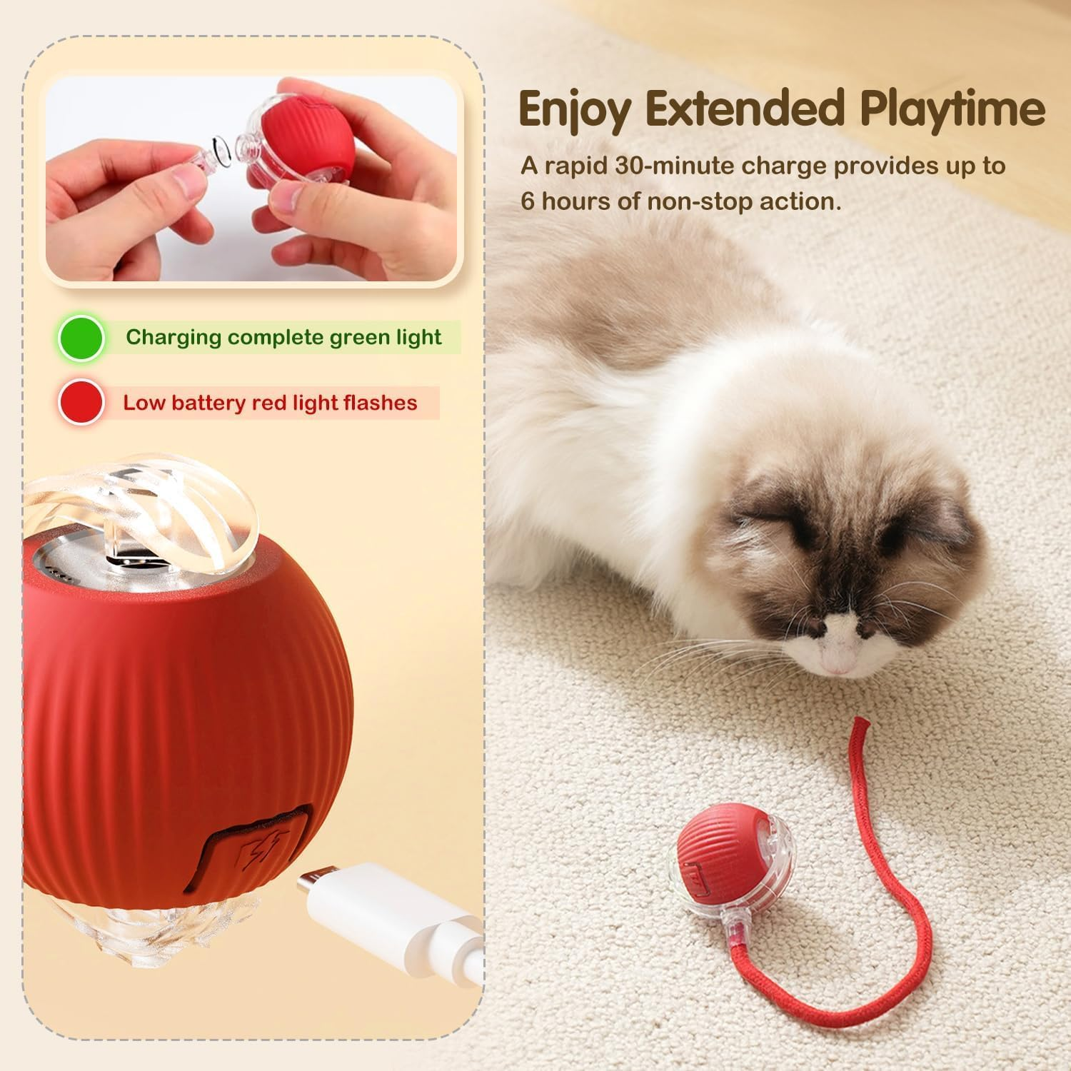 Pet Intelligent Rolling Ball,Interactive Cat Toys Ball for Indoor,Motion Activated Automatic Moving Dog Toy Ball,360&deg;Smart Rolling Pet Ball image number 6