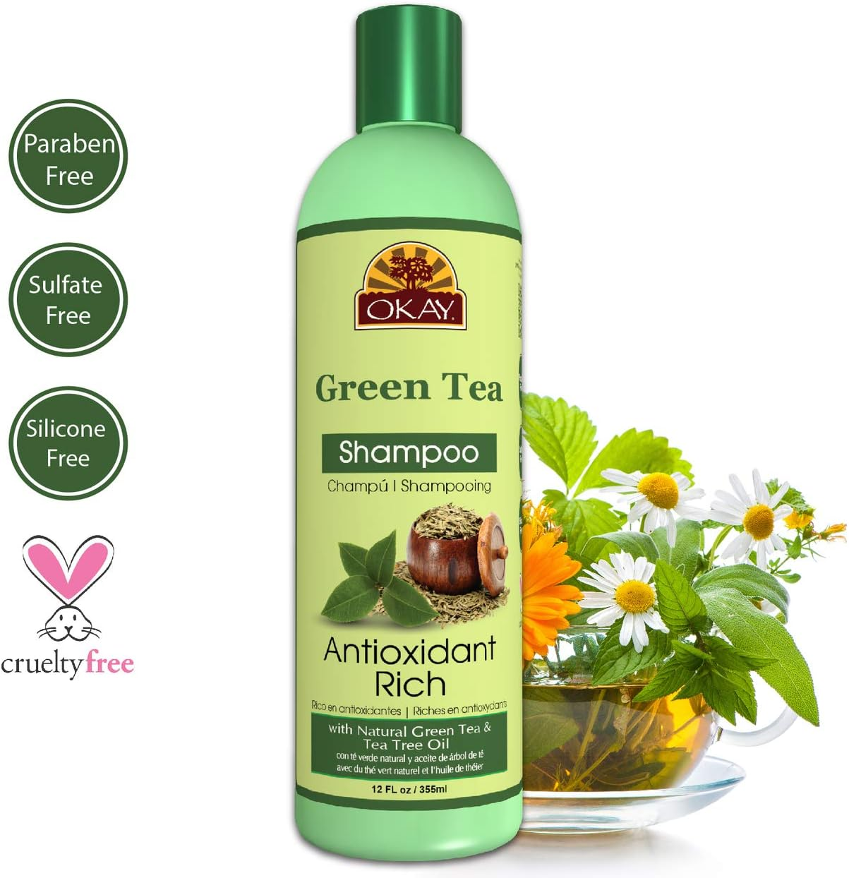 Okay Green Tea Nourishing Antioxidant Rich Shampoo, 12 Ounce image number 1