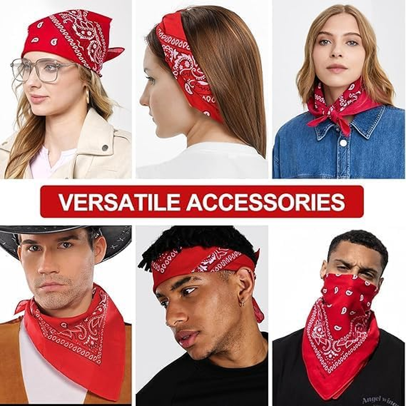 Sooyee Cotton Paisley Bandana Scarf Headband 3 Pack Red White Black image number 1