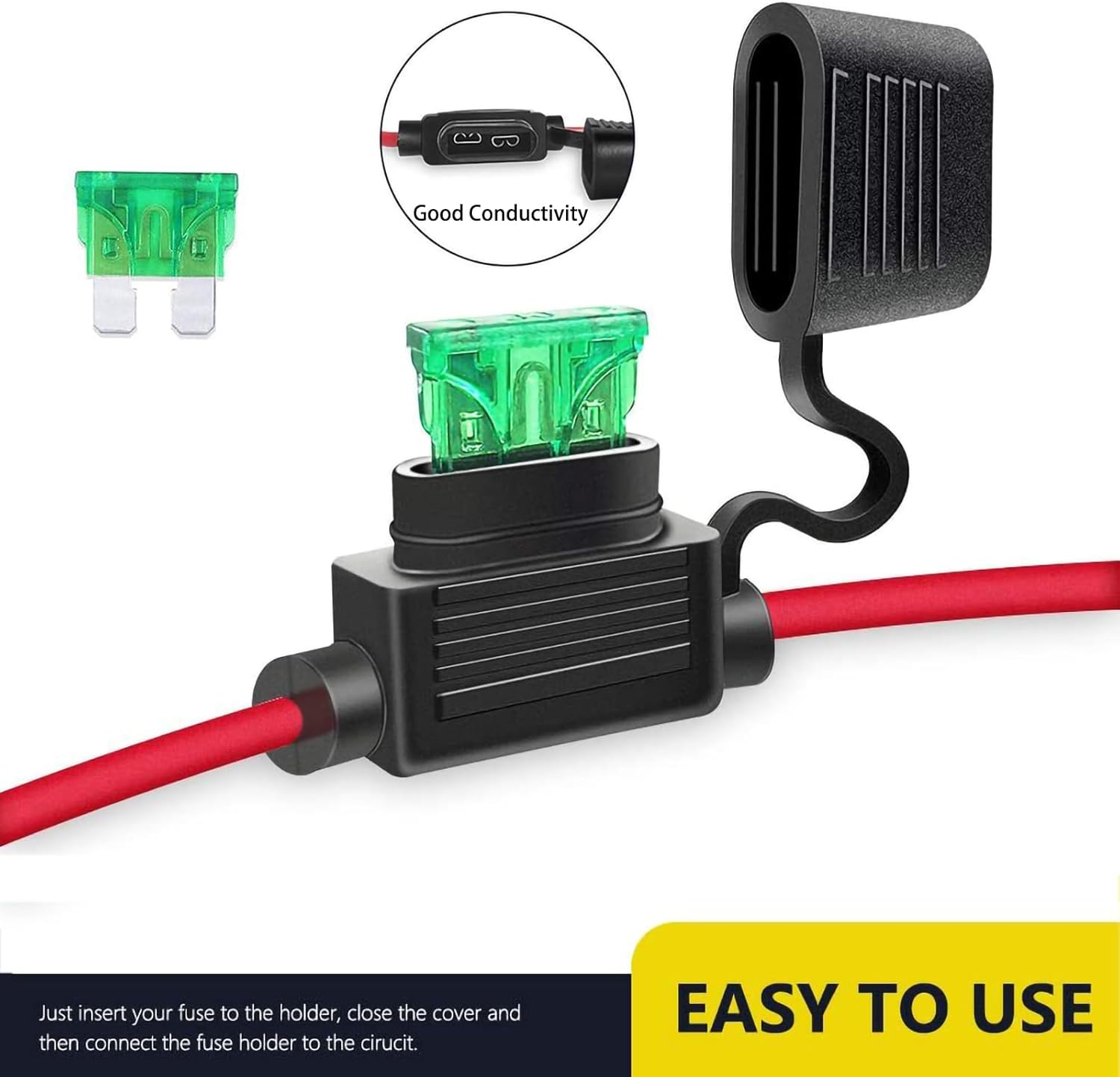 5Pcs 12 AWG Inline Fuse Holder with 30 Amp ATO/ATC Standard Blade Fuse,12 Gauge Automotive Fuse Holder (Black) image number 1