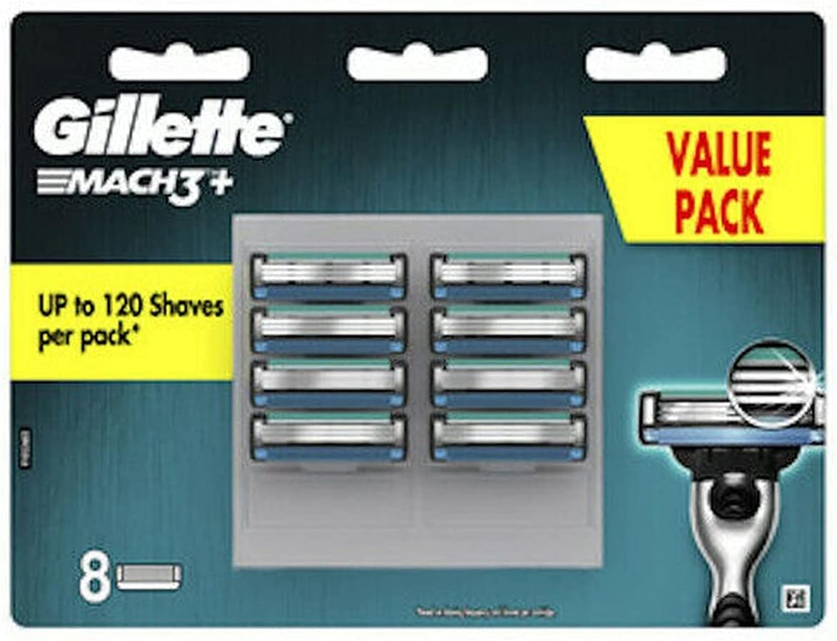 Gillette Men'S Mach3+ Manual Razor Blades Value Pack with 8 Cartridges