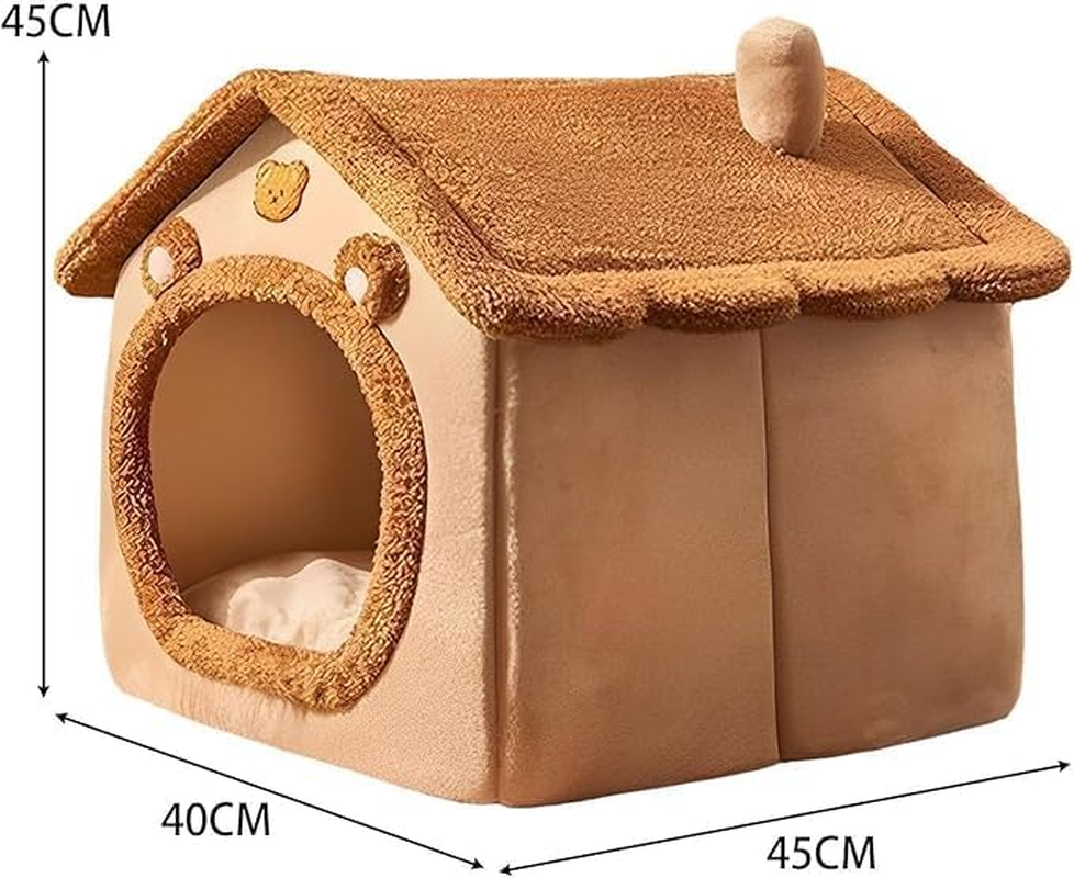 CARRORABI Cozy Cat Cave Bed for Indoor Cats - Warm Winter Pet Nest, Soft Suede with Removable Cover, Non-Slip Bottom, Home Decor, Brownish Red(45Cmx40Cmx45Cm) image number 3