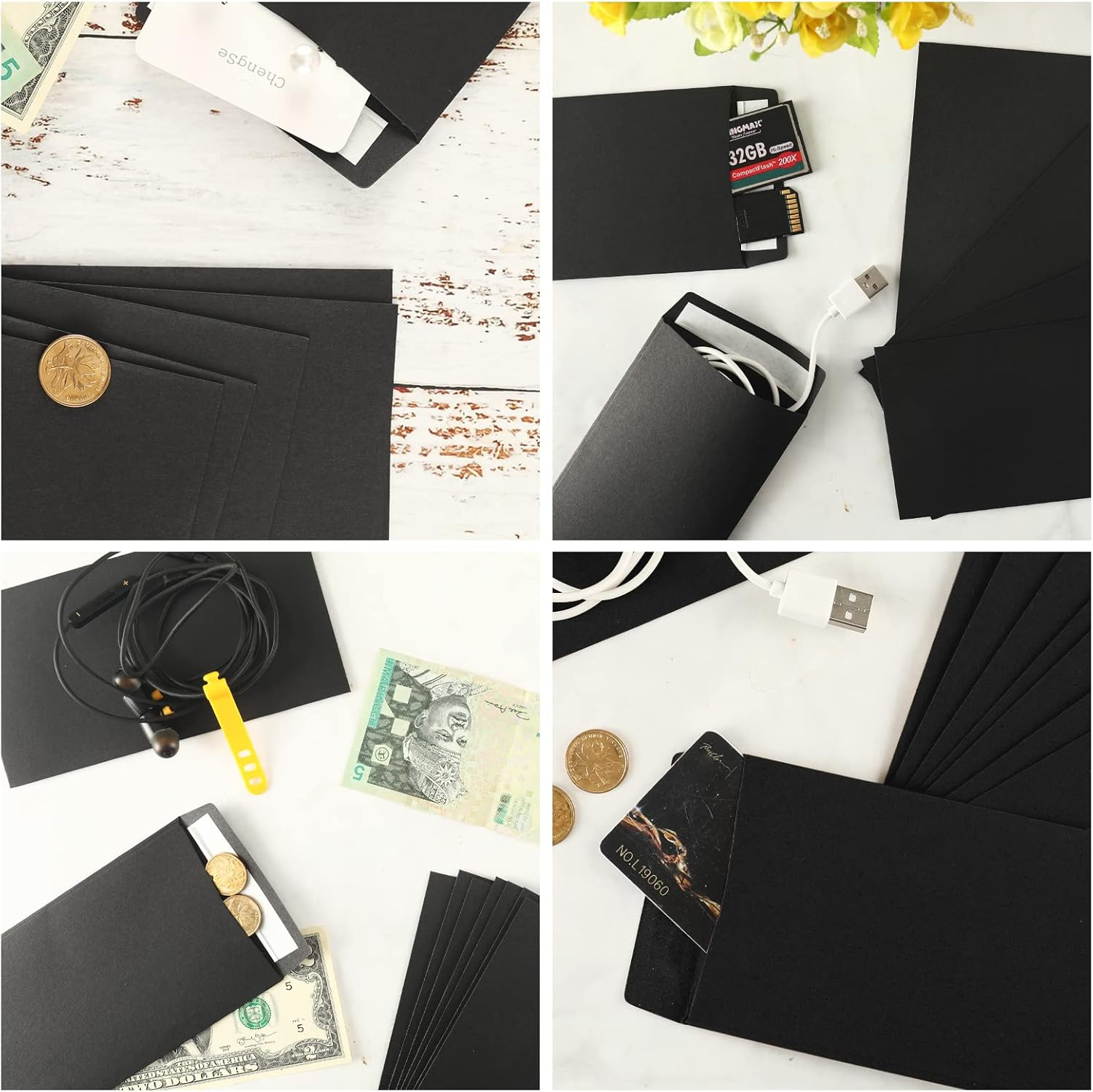 Granhoolm 100 Pack Black Coin Envelopes 3.5 X 6.7 Inch Cash Envelopes for Savings Plan,Coin,Seed,Credit Card，Check and Small Items, image number 7