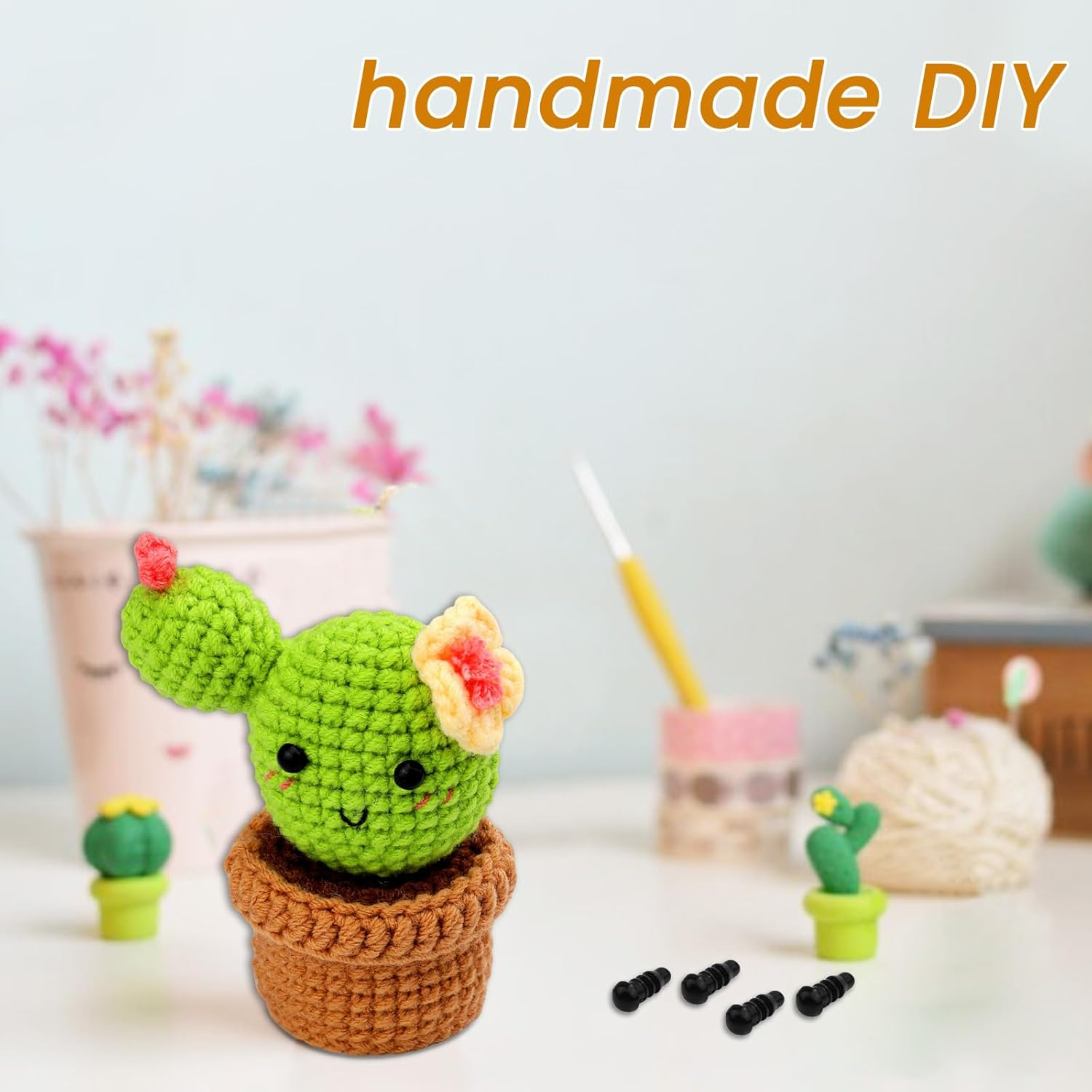 3 Pcs Crochet Kit for Beginners, Complete Crochet Kit for Beginners Adults, with Video Tutorials, Detailed Instructions, Yarn, Crochet Hooks, Stitch Markers, Floral Wire, Polyester Fiber image number 3