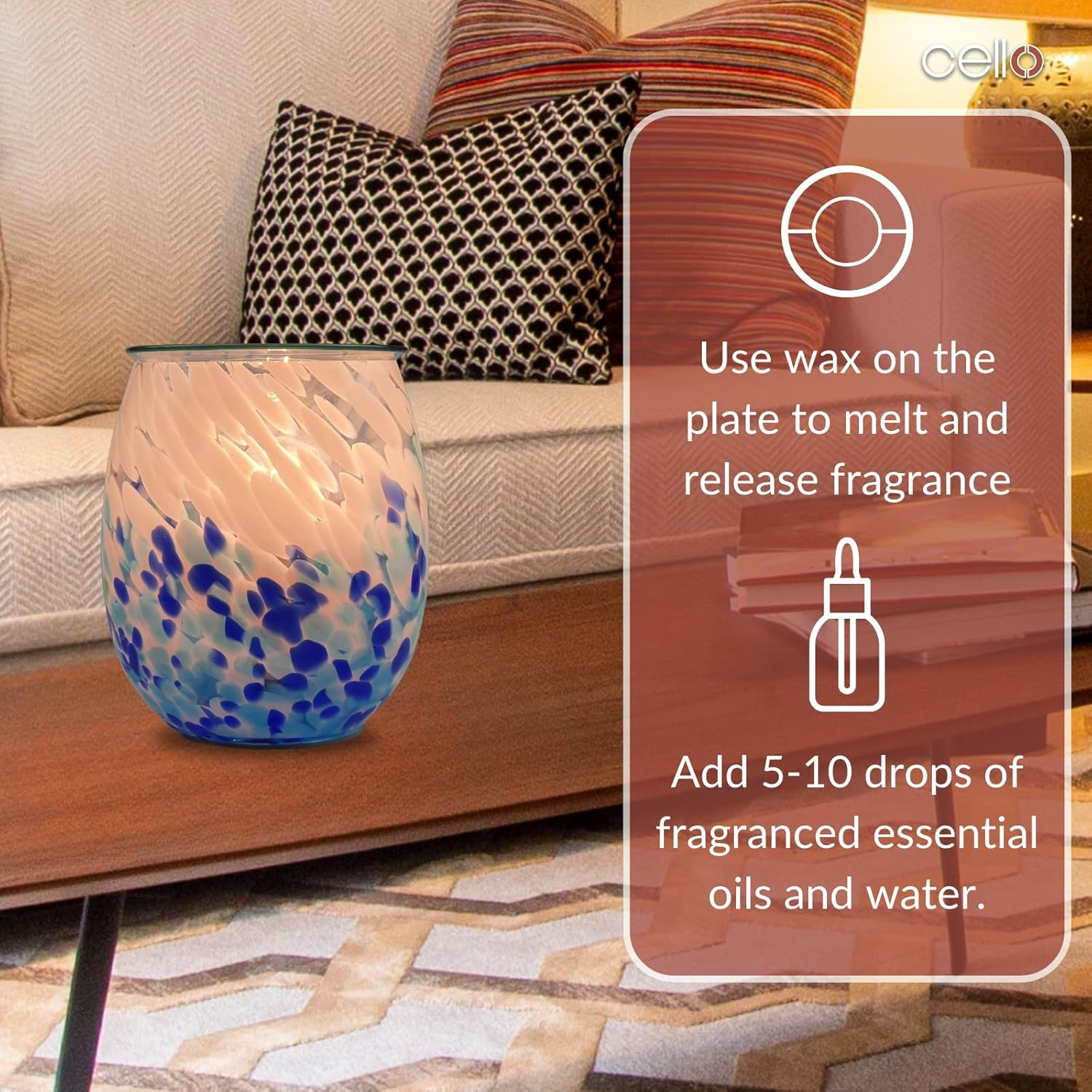 Cello Crashing Waves Art Glass Electric Melt Burner - Wax Melt & Oil Burner. New Home Gifts, Home Decor, Room Decor & Office Accessories. Electric Diffuser with Halogen Light Bulb. image number 2