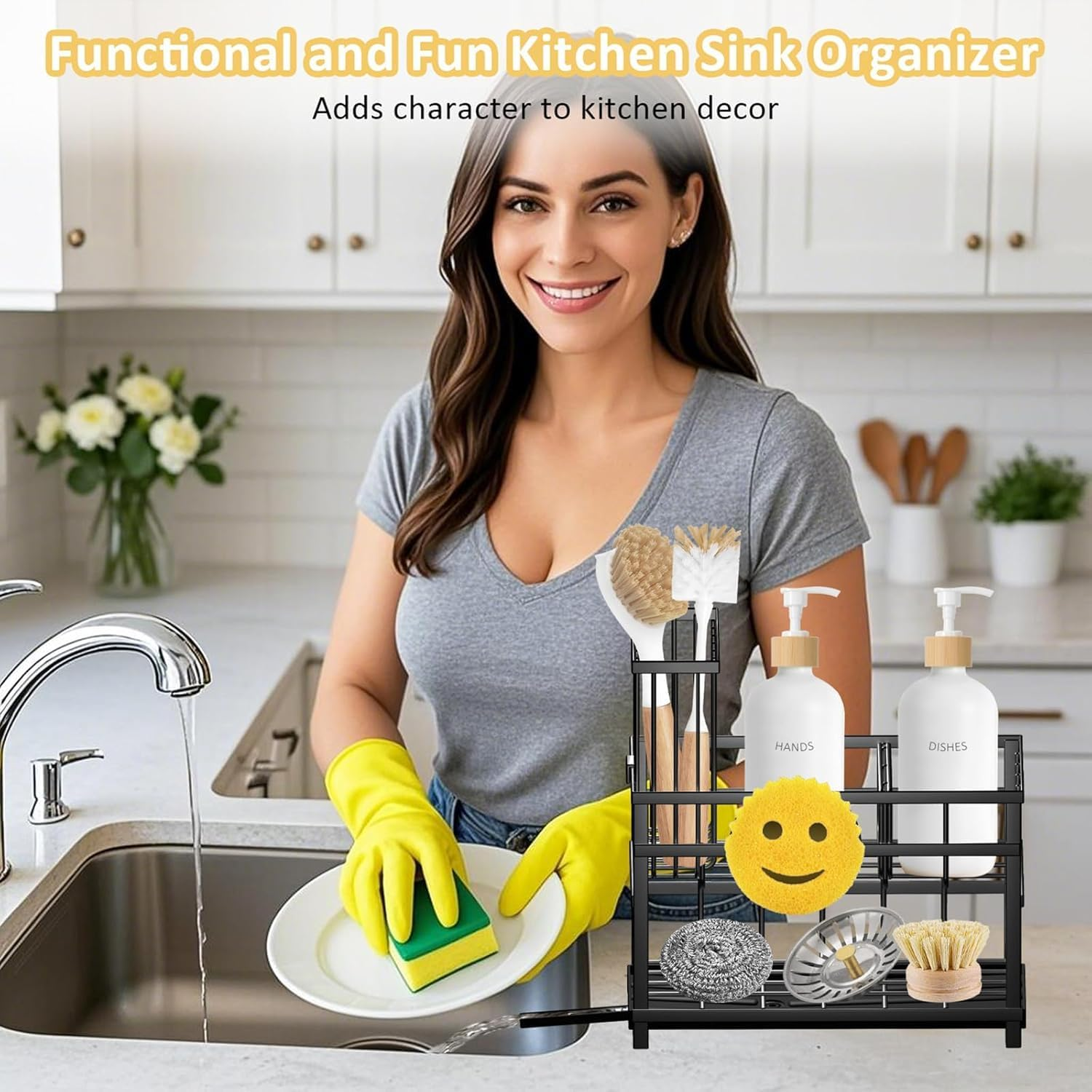 Rustproof Stainless Steel 2-Tier Sponge Holder for Kitchen Sink, Dish Brush & Soap Storage Organizer with 360&deg; Drain Tray - Countertop Sink Caddy Set image number 5