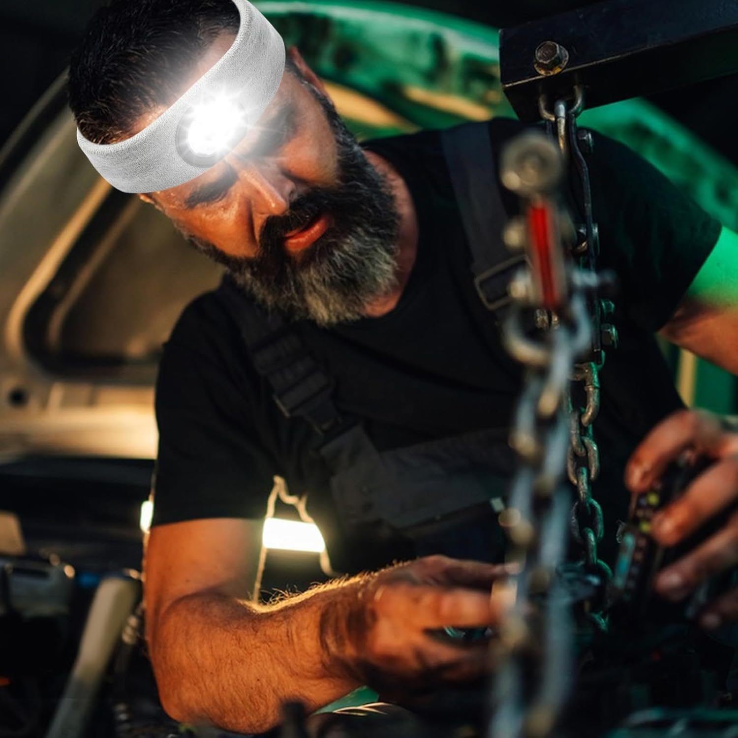 Yuraigm LED Illuminated Headband, Rechargeable USB Running Headbands with Light, Extremely Bright 5 LED Lamp, Winter Warm Headlamp with 3-Level Brightness for Men and Women, Gifts (Grey) image number 6