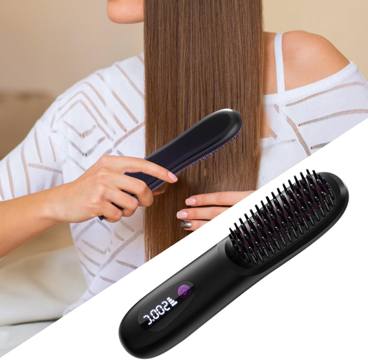 Apujent Hair Straightener - Cordless Brush Straightener for Women - Portable Grooming Straightening Tools with 3-Temperature for Salon Travel Home Morning Routine Trip image number 2